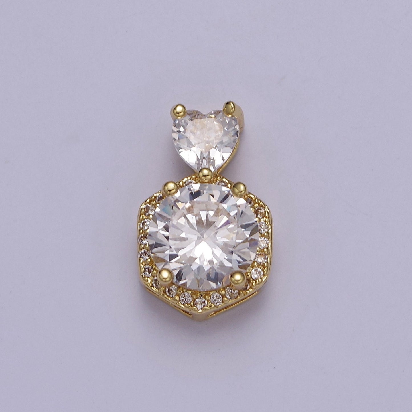 Gold Multicolor Round Cubic Zirconia CZ Stone Pendant Charm with Heart CZ Bail For Jewelry Necklace Making, J-567