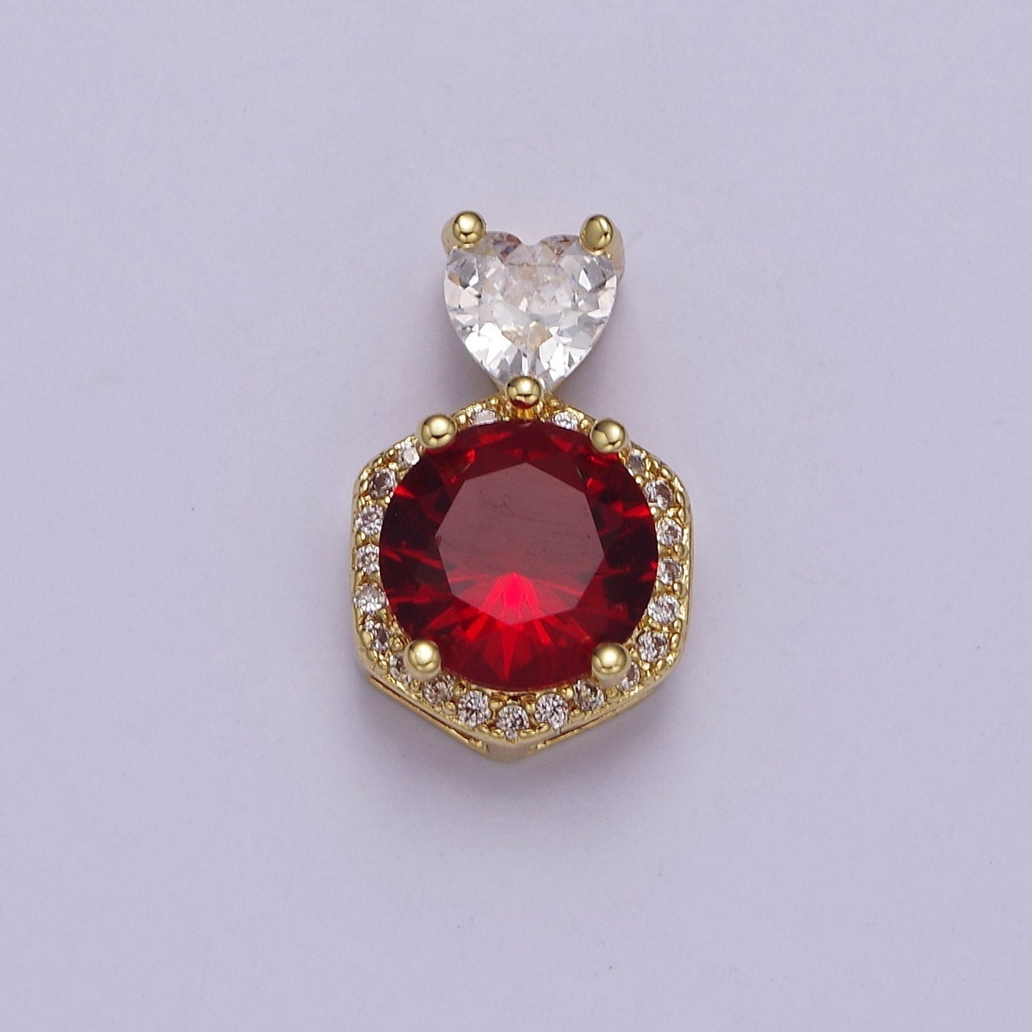 Gold Multicolor Round Cubic Zirconia CZ Stone Pendant Charm with Heart CZ Bail For Jewelry Necklace Making, J-567