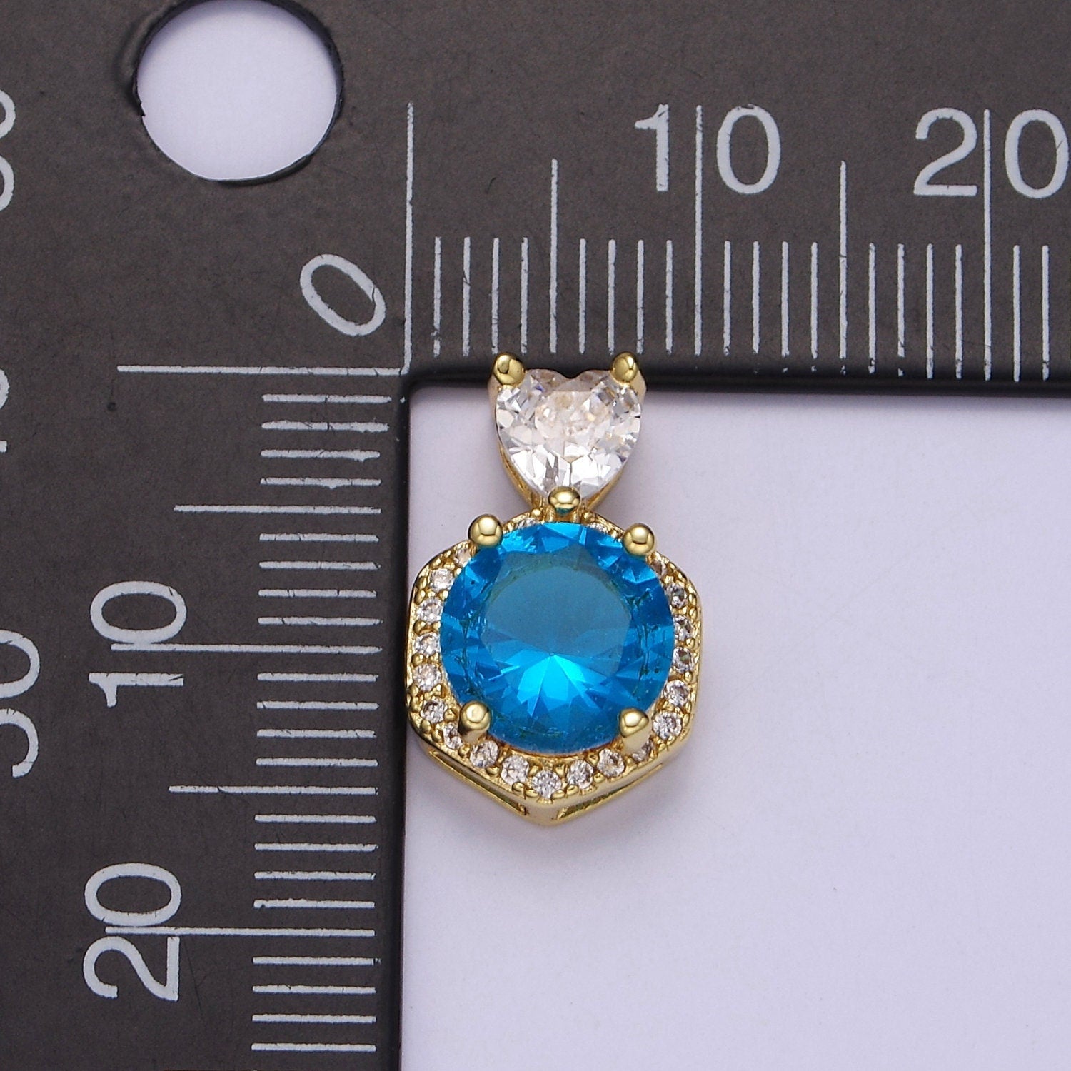 Gold Multicolor Round Cubic Zirconia CZ Stone Pendant Charm with Heart CZ Bail For Jewelry Necklace Making, J-567