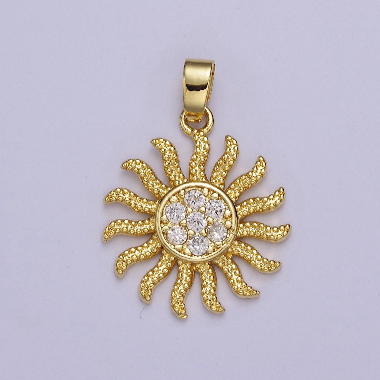 Micro Pave CZ Celestial Shinning Sunny Sun Gold Pendant For Jewelry Necklace Making, J-532
