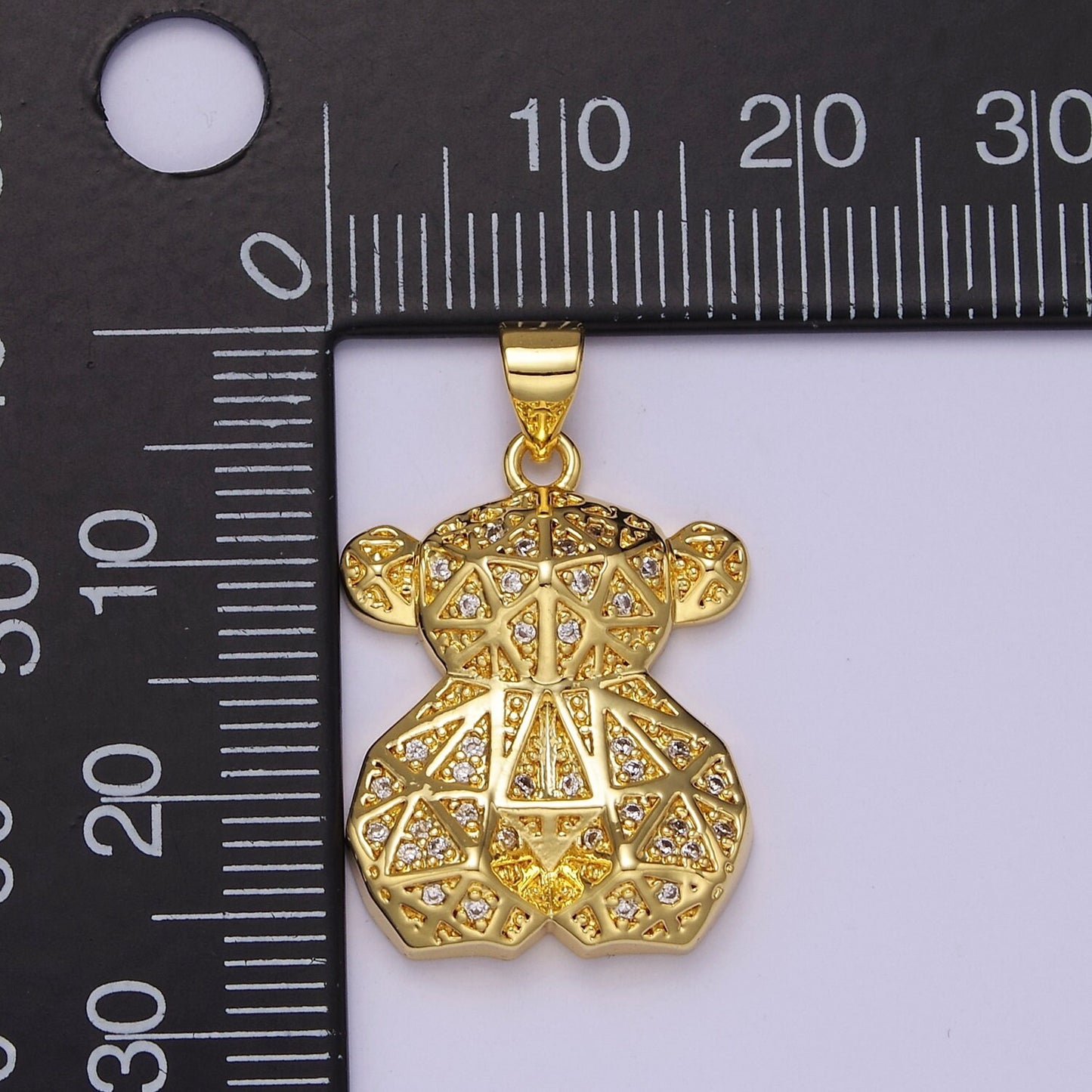 Gold Multi Faceted Teddy Bear Pendant Charm For Jewelry Necklace Making, J-535