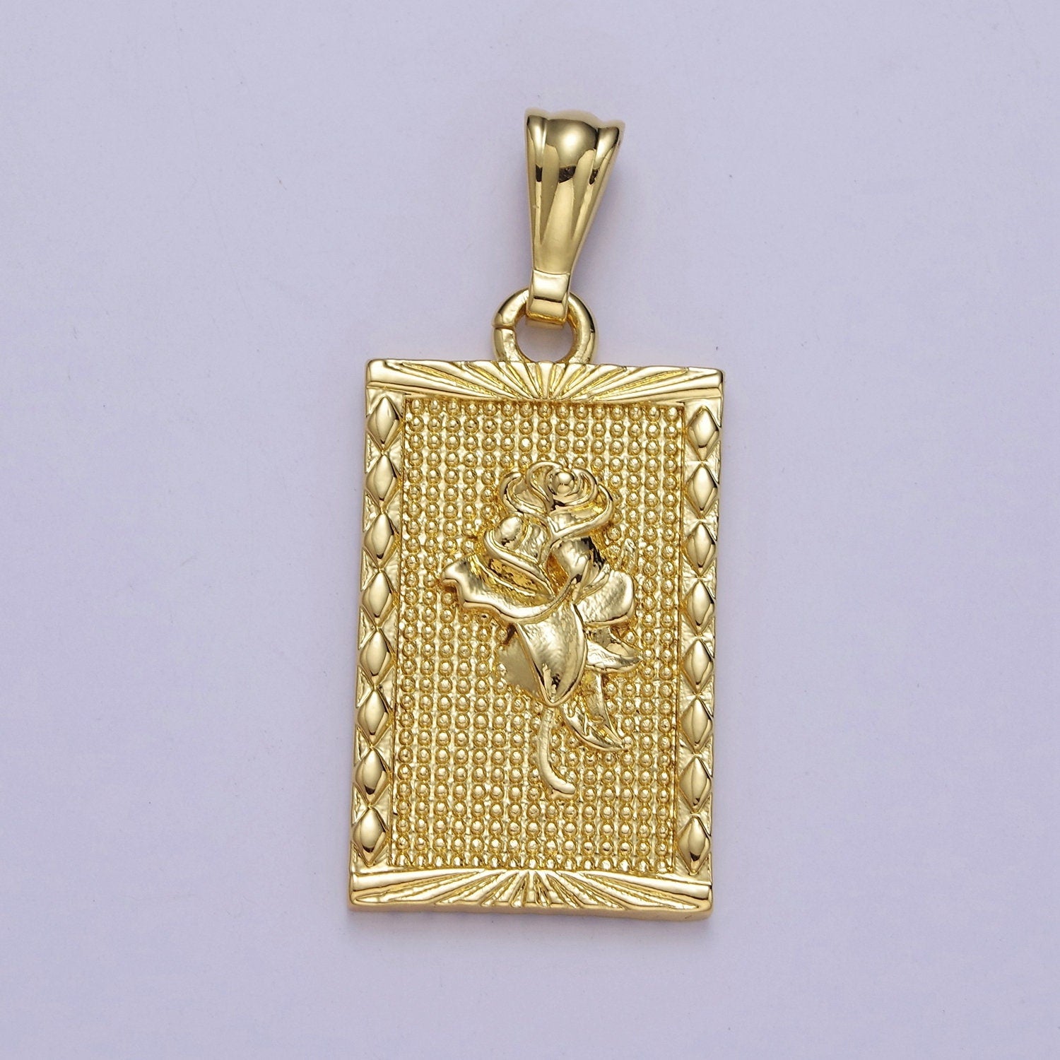 24K Gold Filled Rose Pendant, Dainty Gold Tag Necklace Bracelet Charm for DIY Jewelry Making Supply J-483