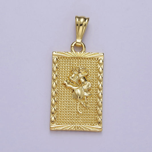 24K Gold Filled Rose Pendant, Dainty Gold Tag Necklace Bracelet Charm for DIY Jewelry Making Supply J-483