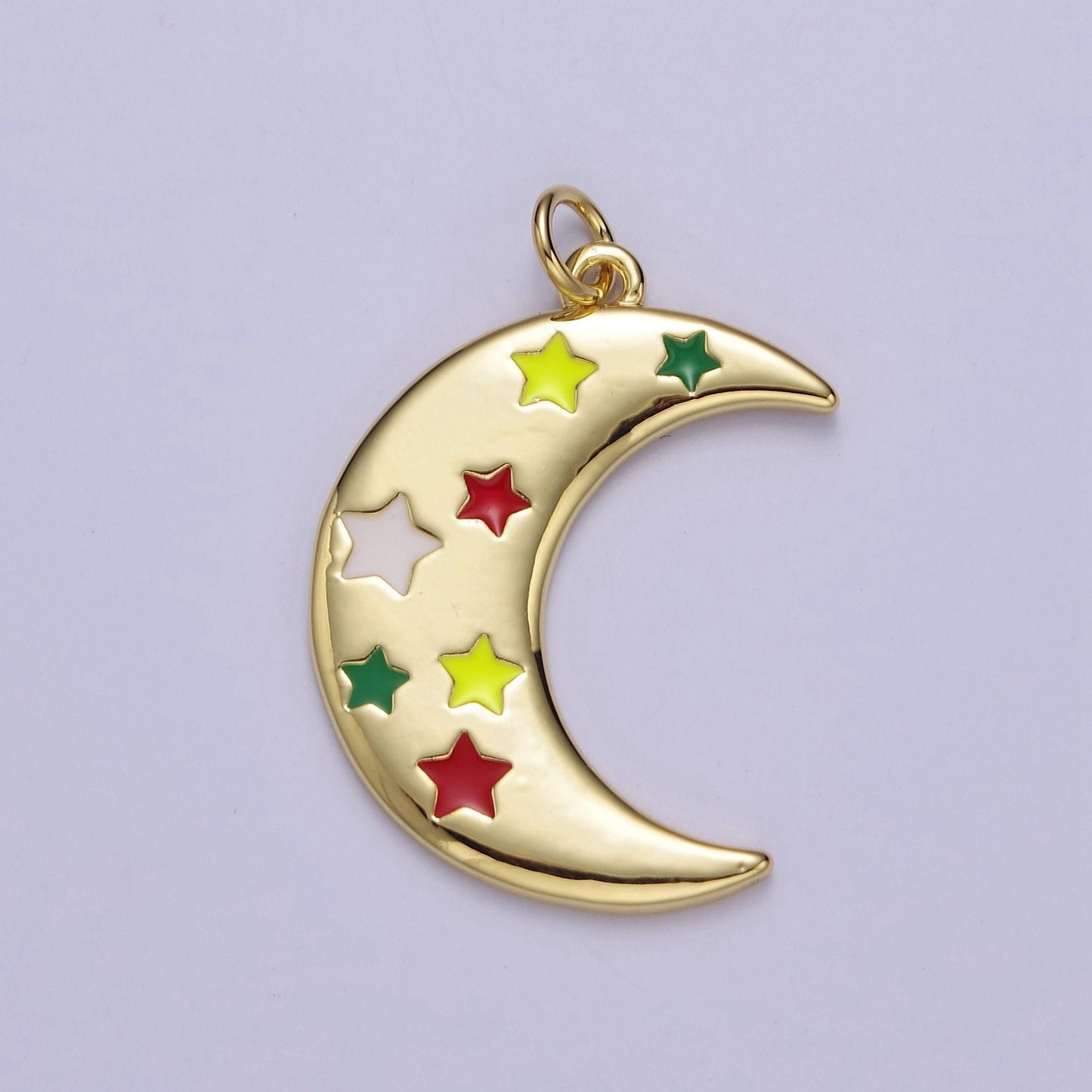 Crescent Moon Charm with Color Enamel Star Pendant for Celestial Jewelry Making E-763