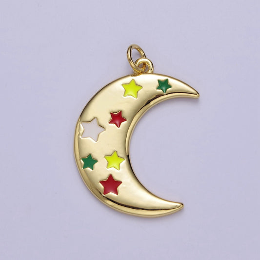 Crescent Moon Charm with Color Enamel Star Pendant for Celestial Jewelry Making E-763