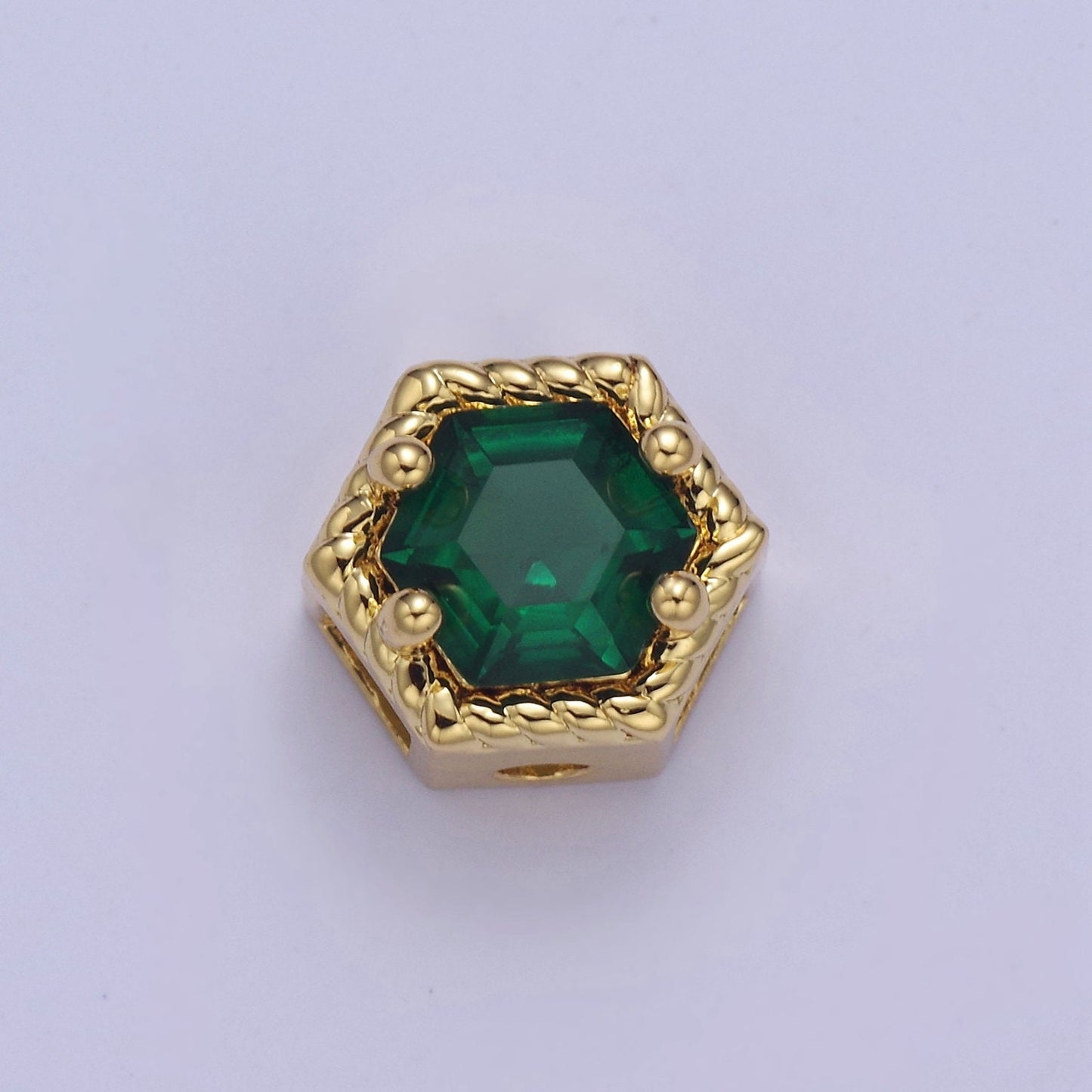 24K Gold Filled Octagon Bead Spacer CZ Micro Pave Geometric Bead Connector Charm Bracelet Necklace for DIY Jewelry Making Supply B-340