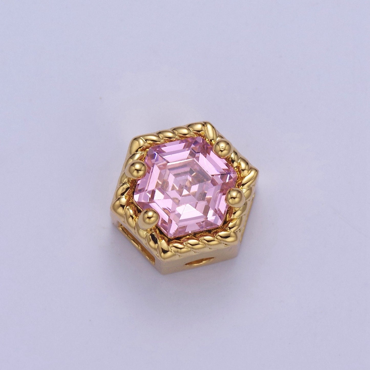 24K Gold Filled Octagon Bead Spacer CZ Micro Pave Geometric Bead Connector Charm Bracelet Necklace for DIY Jewelry Making Supply B-340
