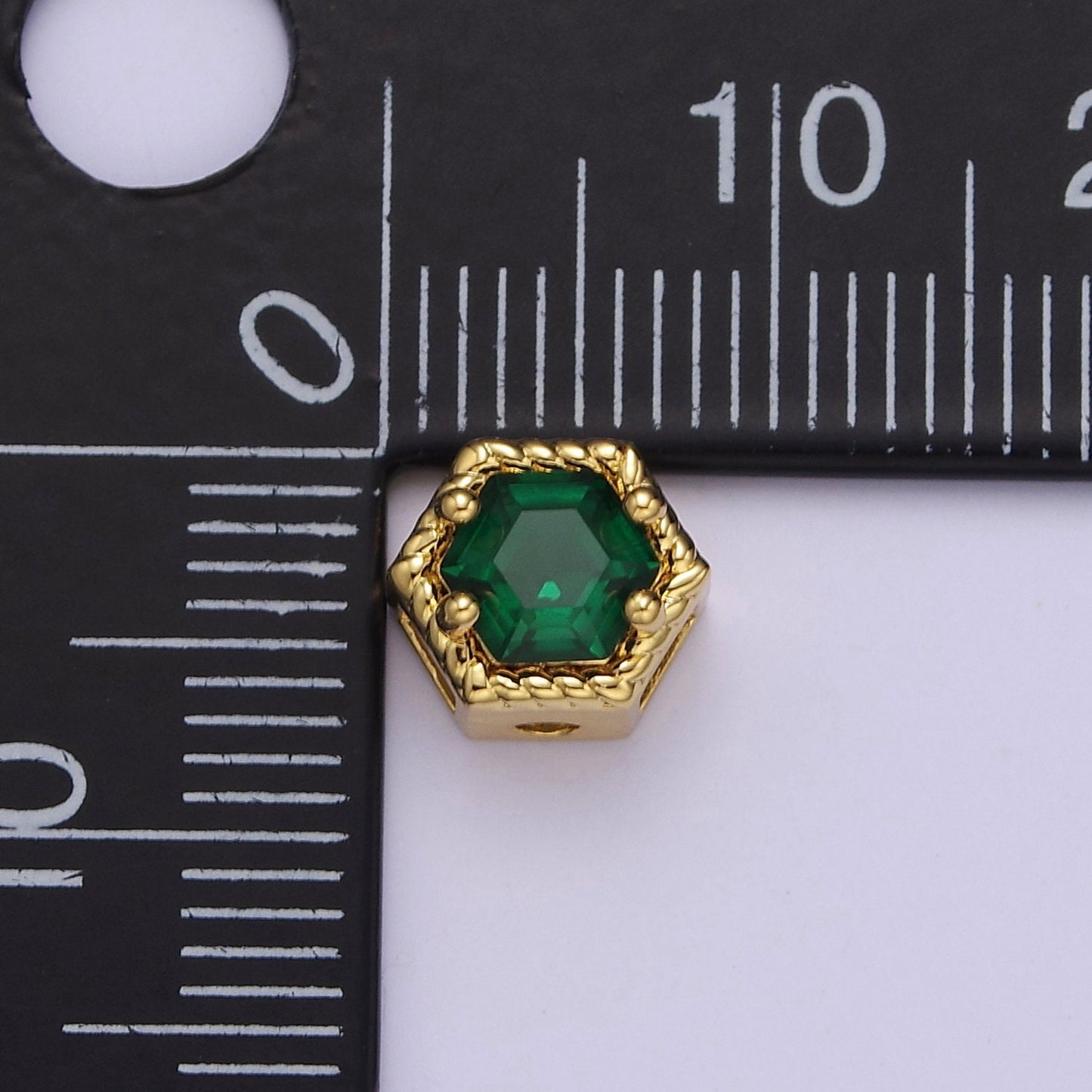 24K Gold Filled Octagon Bead Spacer CZ Micro Pave Geometric Bead Connector Charm Bracelet Necklace for DIY Jewelry Making Supply B-340