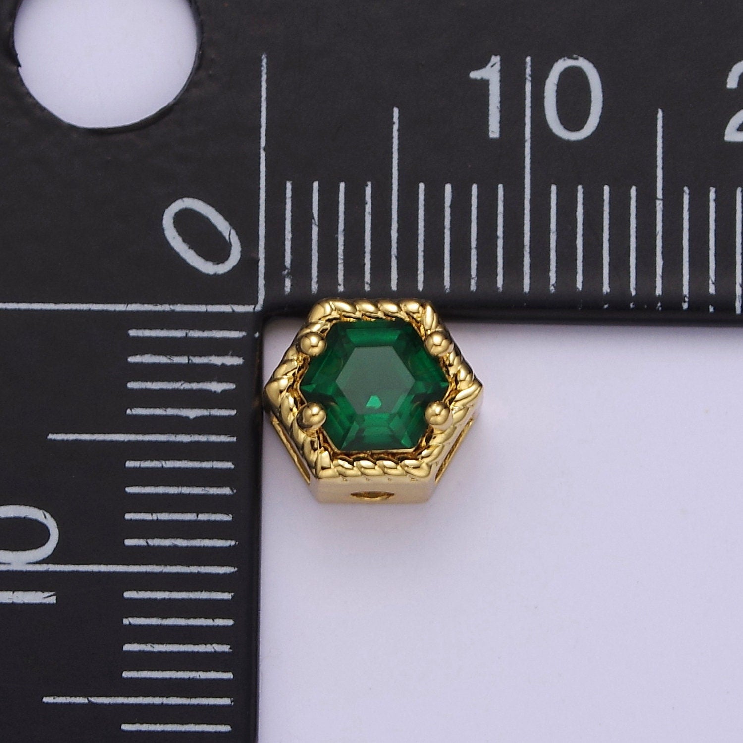 24K Gold Filled Octagon Bead Spacer CZ Micro Pave Geometric Bead Connector Charm Bracelet Necklace for DIY Jewelry Making Supply B-340
