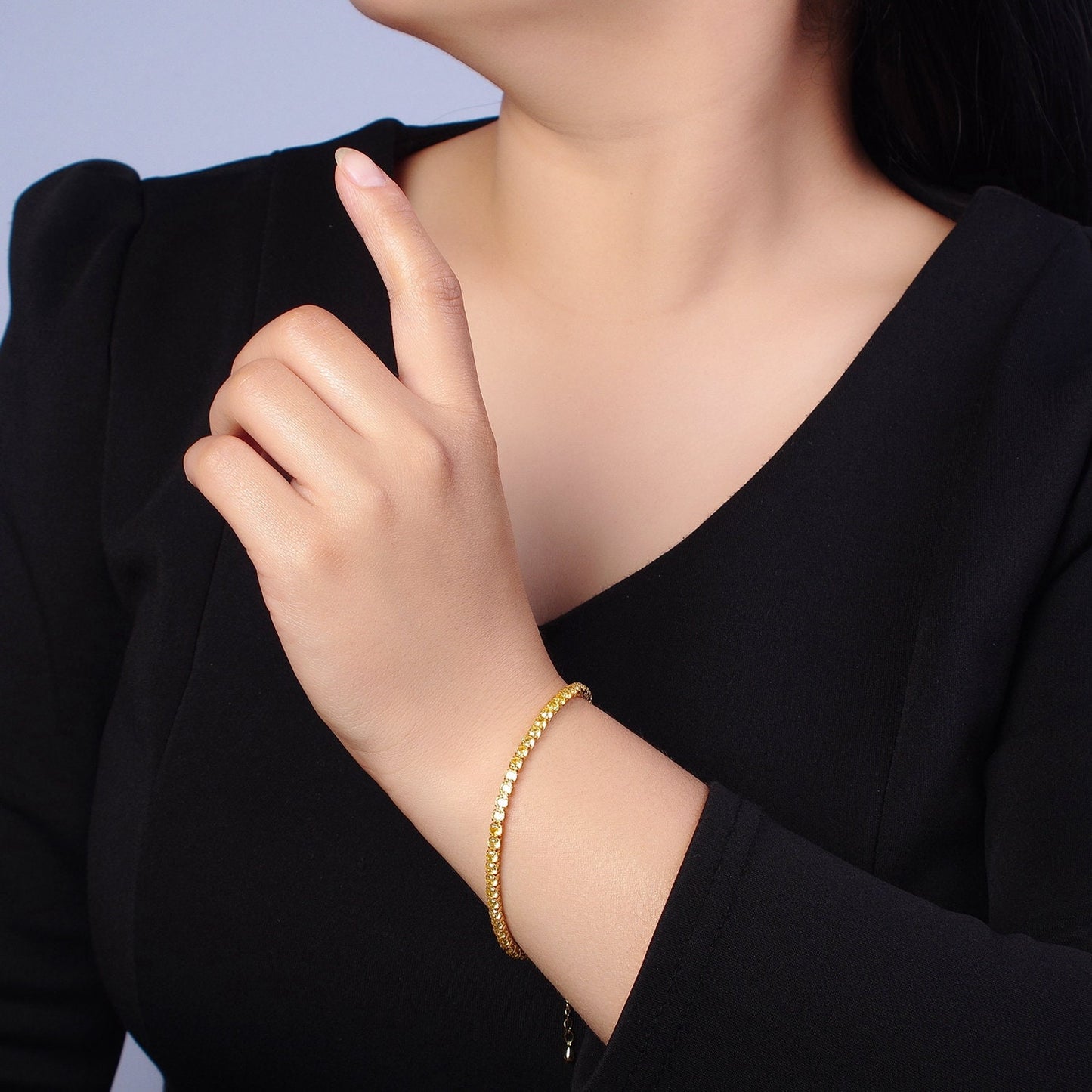 Dainty Peach, Yellow, Red Diamond Tennis Bracelet Gold CZ Tennis Bracelet Cubic Zirconia Diamond Bracelet Adjustable WA-890