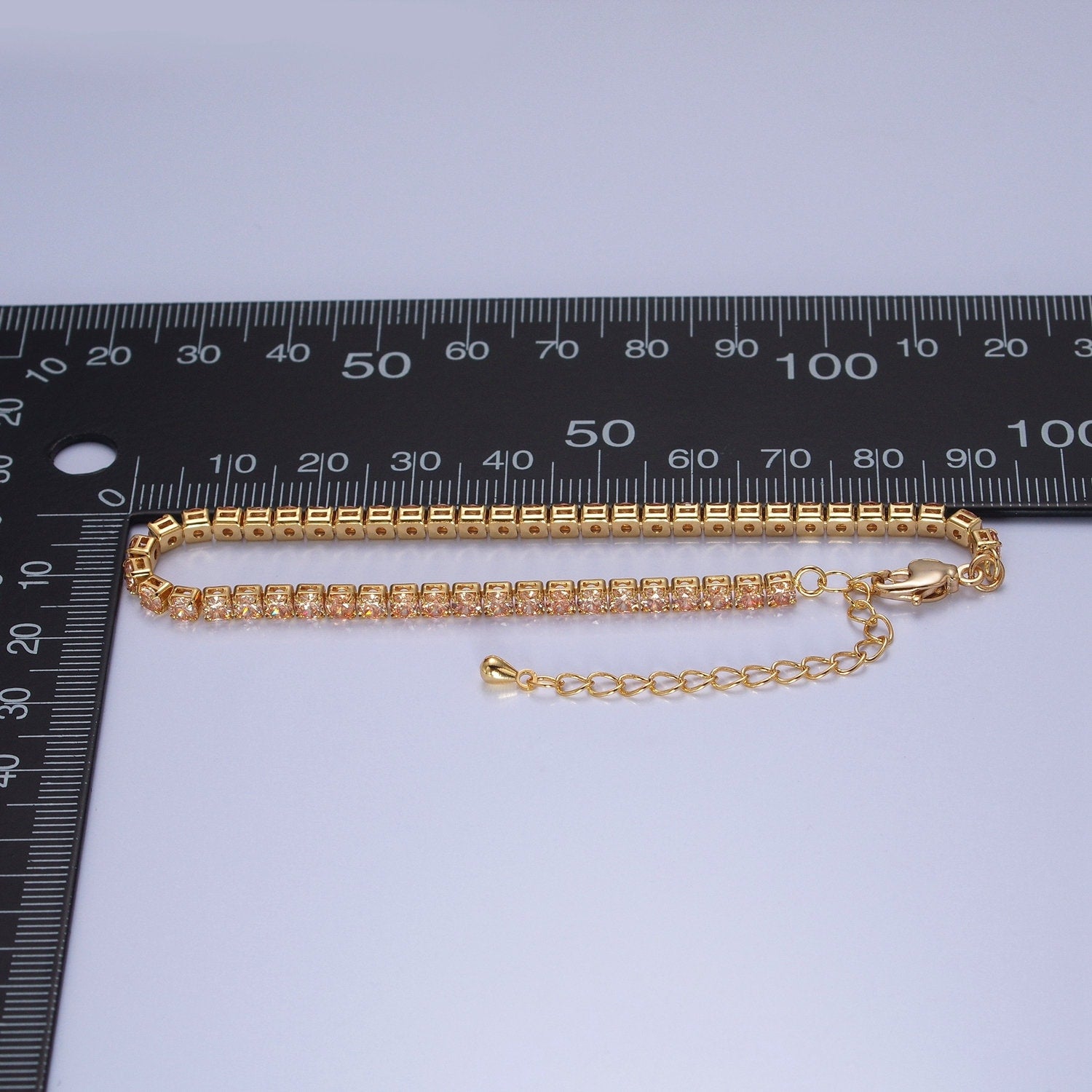 Dainty Peach, Yellow, Red Diamond Tennis Bracelet Gold CZ Tennis Bracelet Cubic Zirconia Diamond Bracelet Adjustable WA-890
