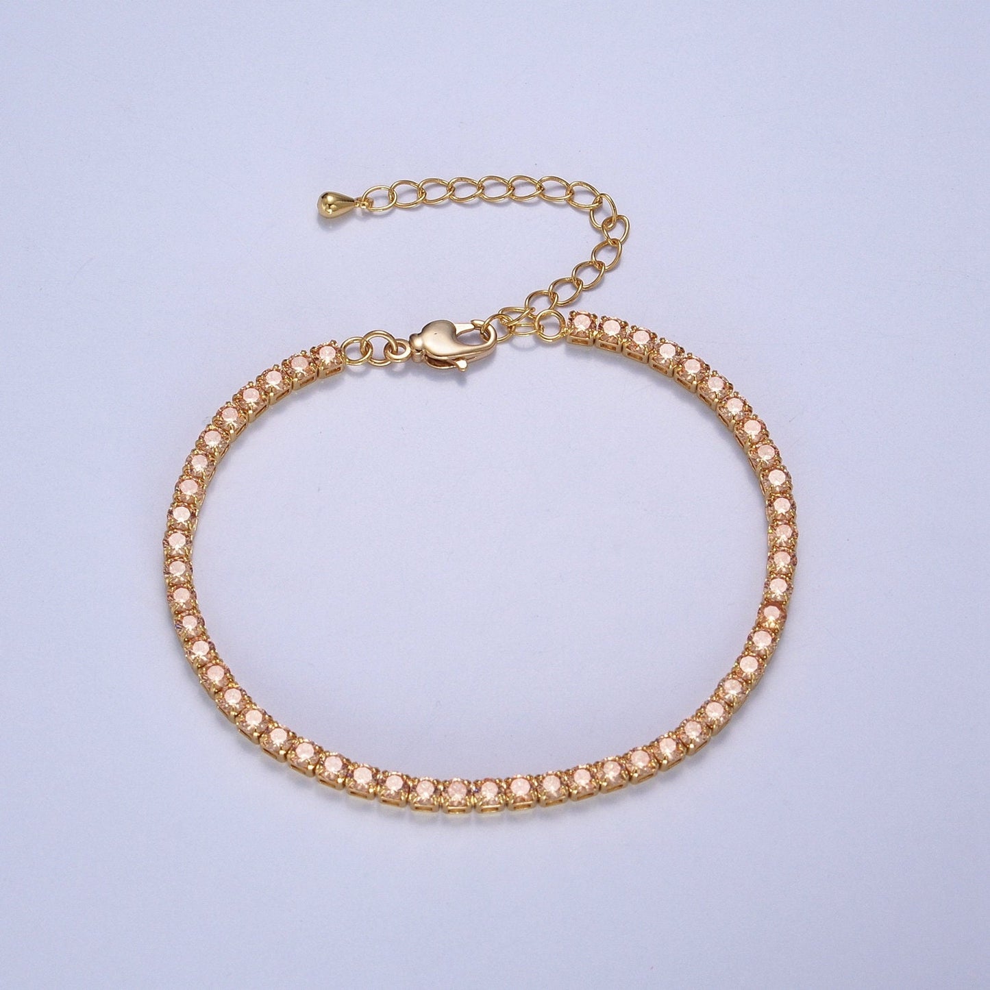 Dainty Peach, Yellow, Red Diamond Tennis Bracelet Gold CZ Tennis Bracelet Cubic Zirconia Diamond Bracelet Adjustable WA-890