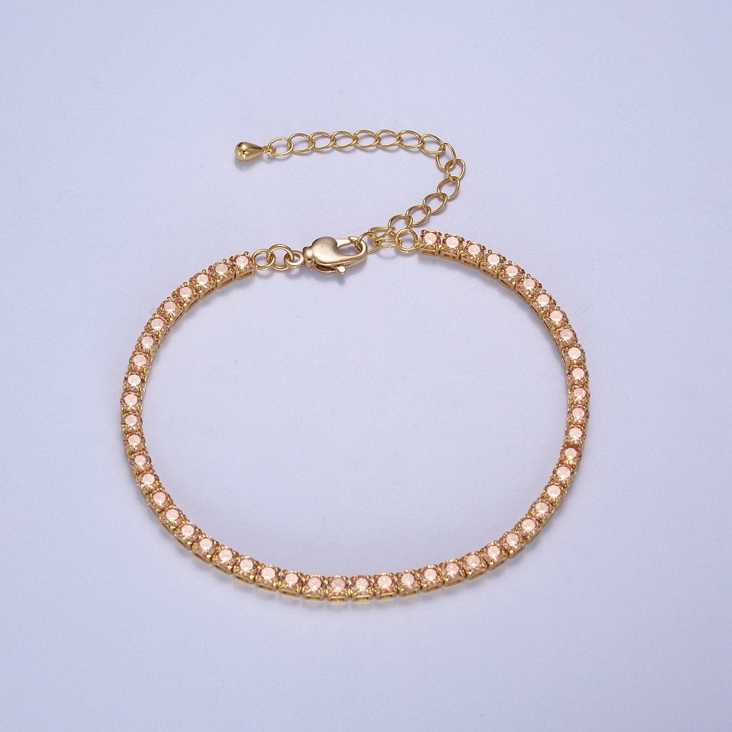 Dainty Peach, Yellow, Red Diamond Tennis Bracelet Gold CZ Tennis Bracelet Cubic Zirconia Diamond Bracelet Adjustable WA-890
