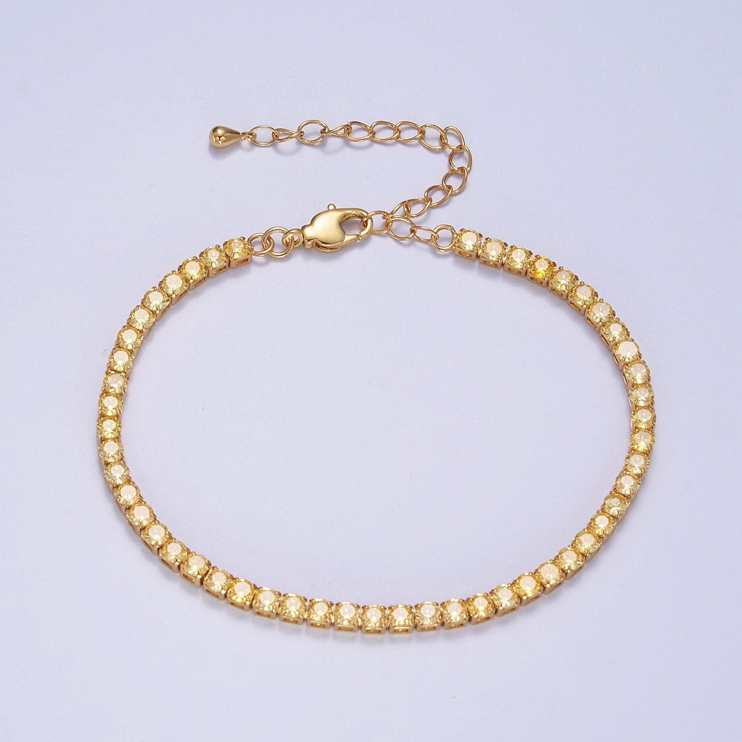 Dainty Peach, Yellow, Red Diamond Tennis Bracelet Gold CZ Tennis Bracelet Cubic Zirconia Diamond Bracelet Adjustable WA-890