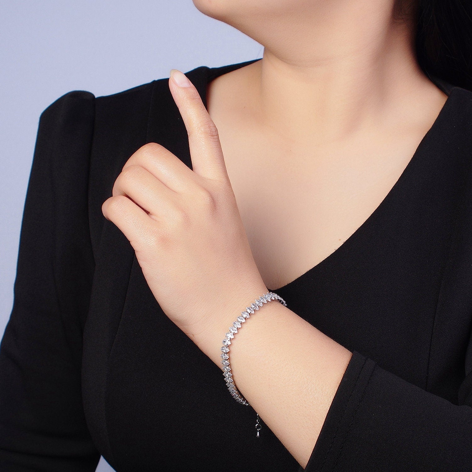 7" Marquise Tennis Chain Bracelet, Clear Crystal Zirconia CZ Tennis Chain, WA-904 WA-905