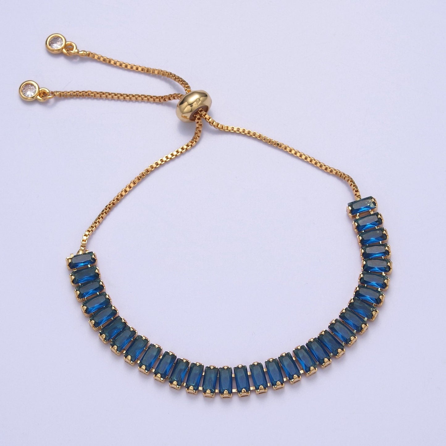 Dainty Gold Adjustable Baguette Tennis Bracelet CZ Tennis Bracelet Cubic Zirconia Bracelet WA-896 WA-903