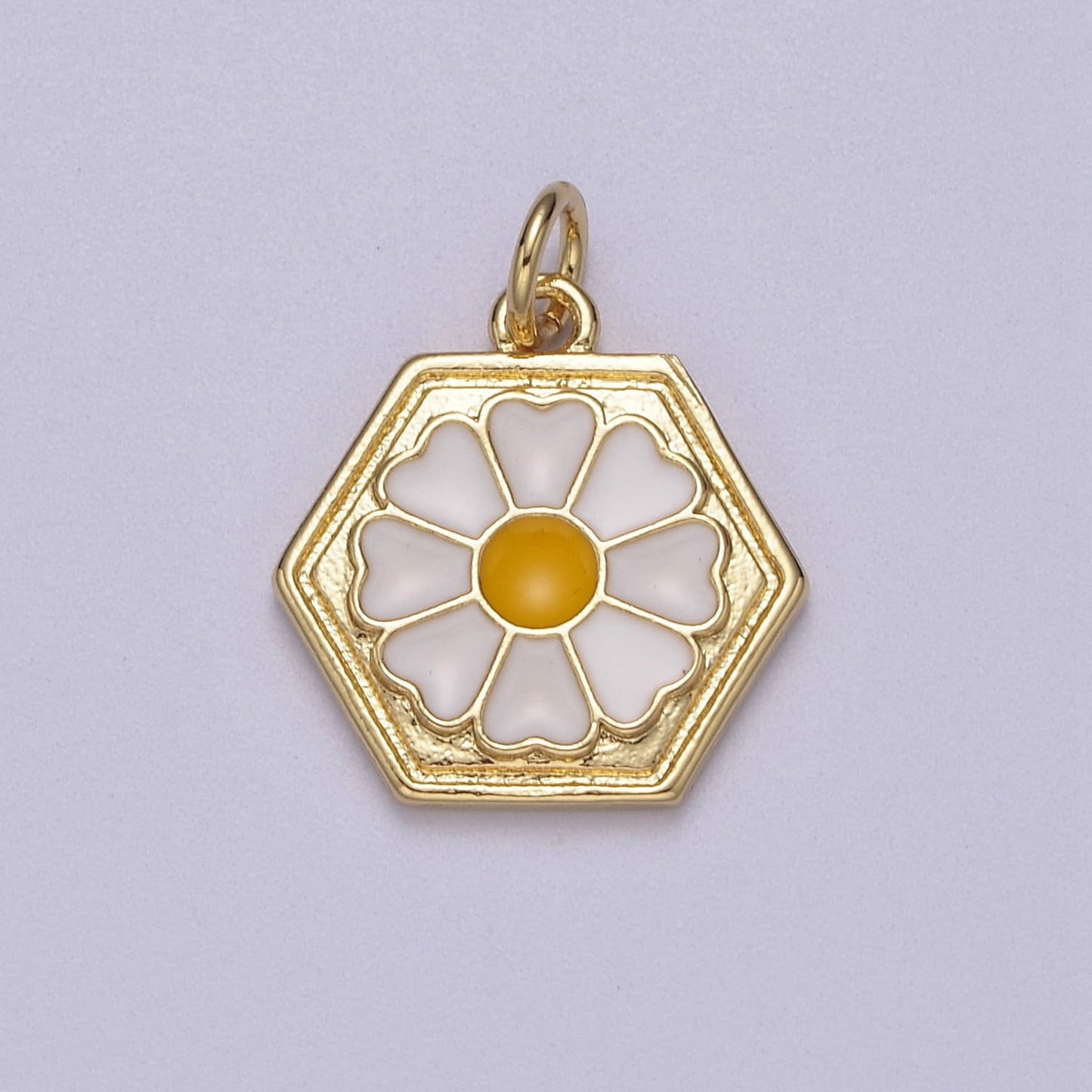 Dainty Daisy Charm Small Gold Filled Enamel Flower Pendant W-167