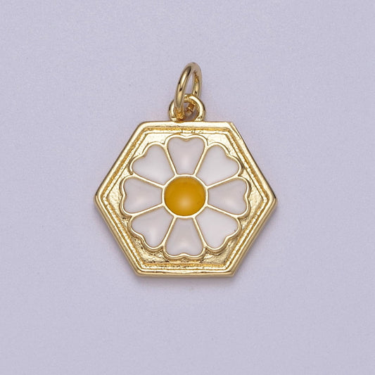 Dainty Daisy Charm Small Gold Filled Enamel Flower Pendant W-167