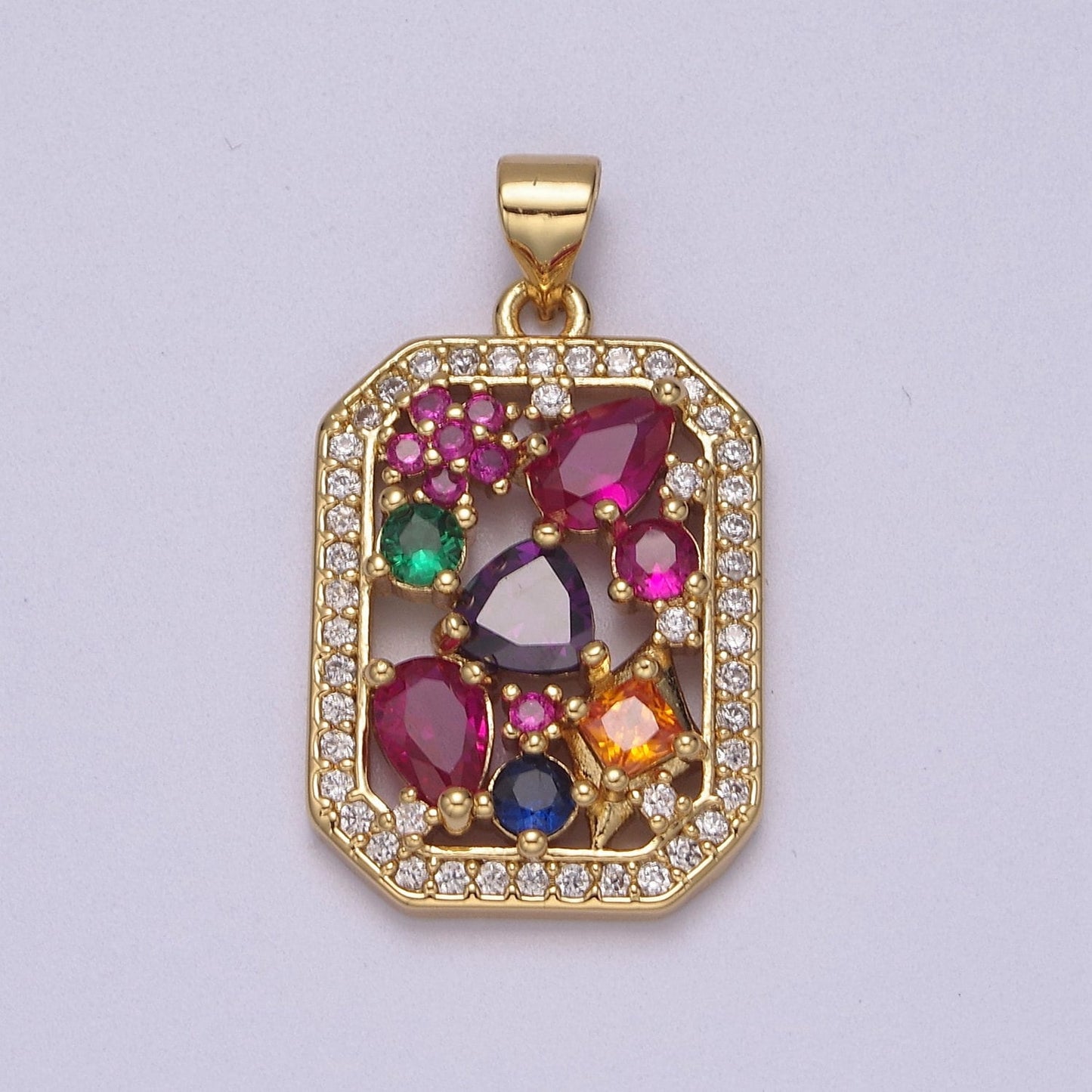 Multi color gem rainbow Cubic Zirconia Stone Charm wholesale, bulk pendant for Jewelry Making Supply J-348