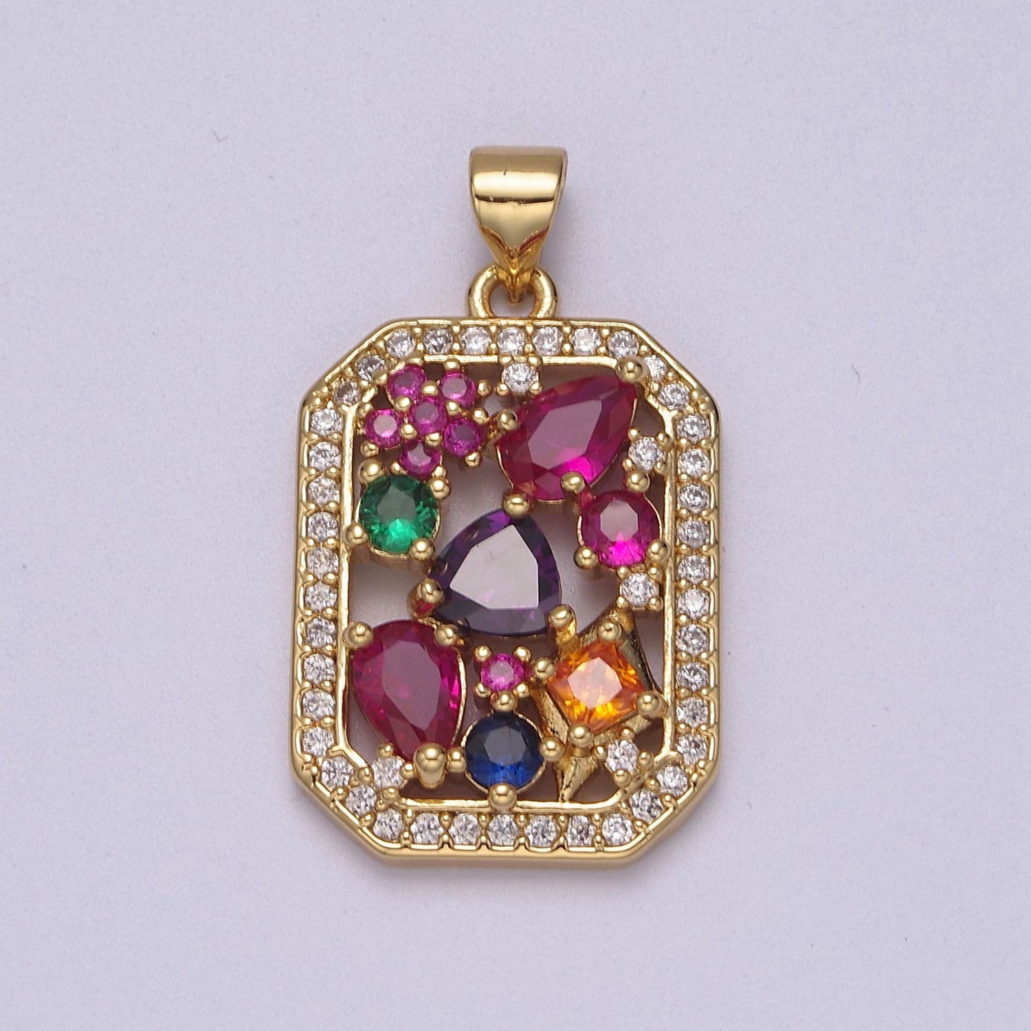 Multi color gem rainbow Cubic Zirconia Stone Charm wholesale, bulk pendant for Jewelry Making Supply J-348