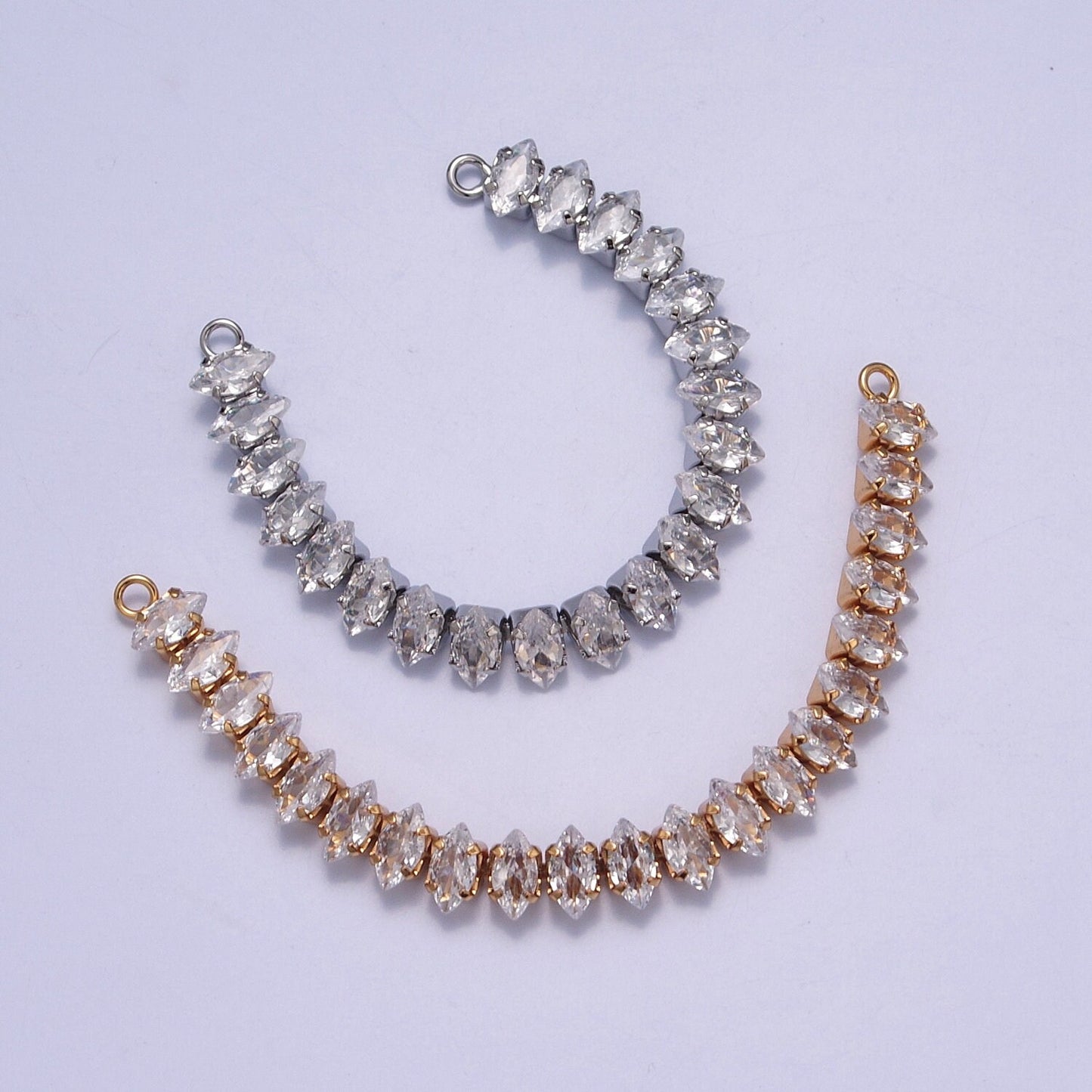 24k Gold Filled Clear CZ Marquise Paved connector Bendable Long Bar Connector for DIY Bracelet Component F-218