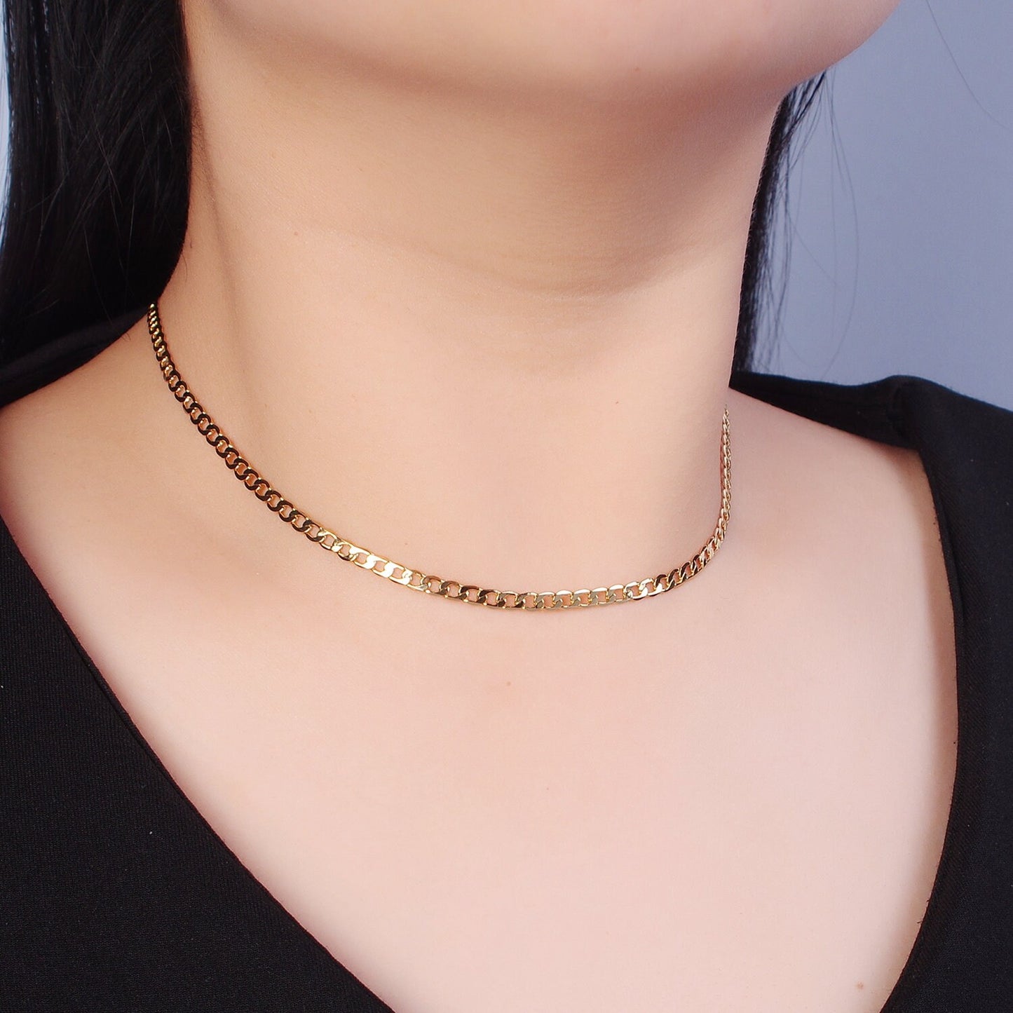 Dainty Flat Curb Chain 18k Gold Filled Chain, Thin Choker Layer Necklace 3.4mm, Chain WA-906 WA-907 WA-908