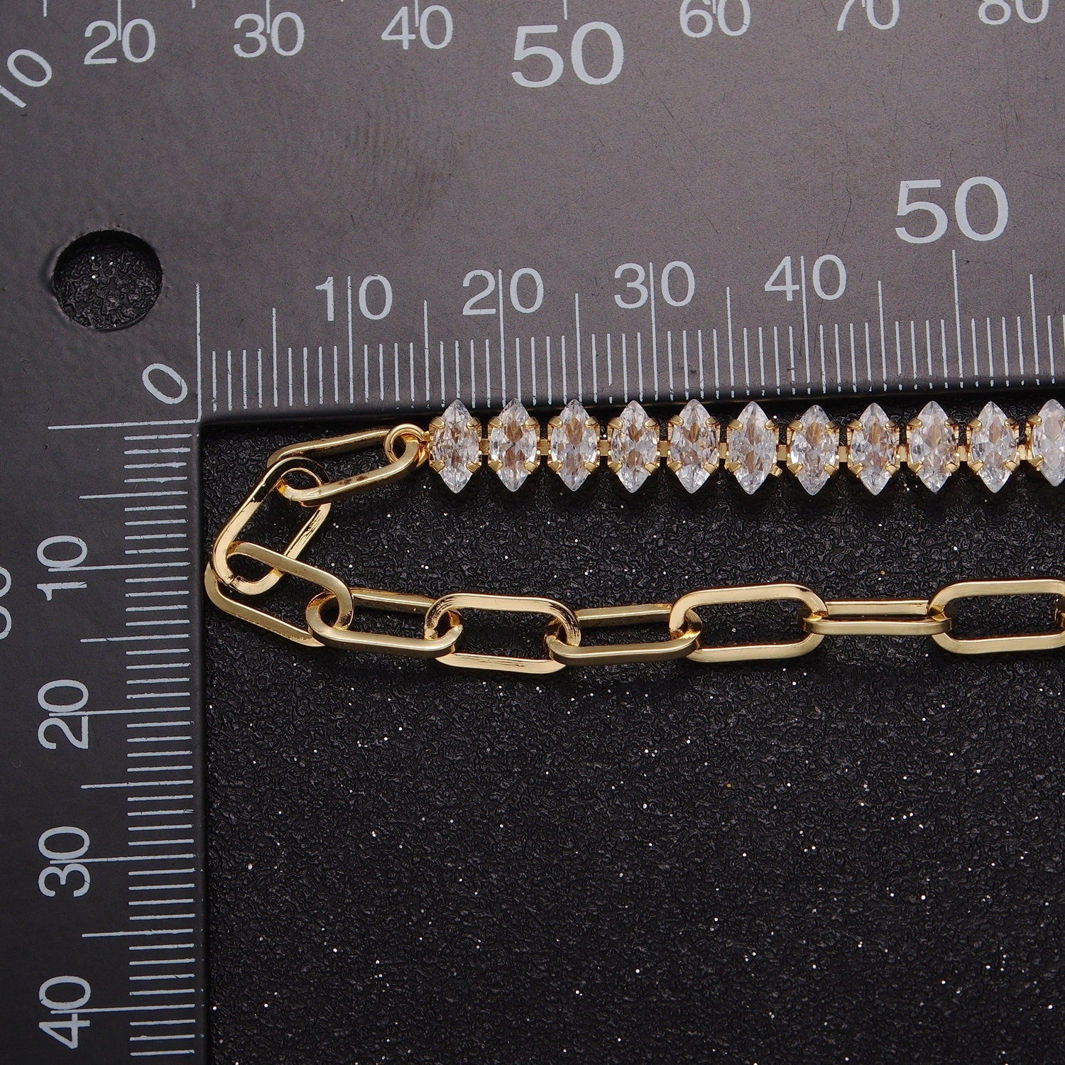 Gold Filled 16 Inch Half Clear CZ Marquise Tennis Chain, Half Paperclip Chain Necklace in Gold & Silver Color, WA-957 WA-958