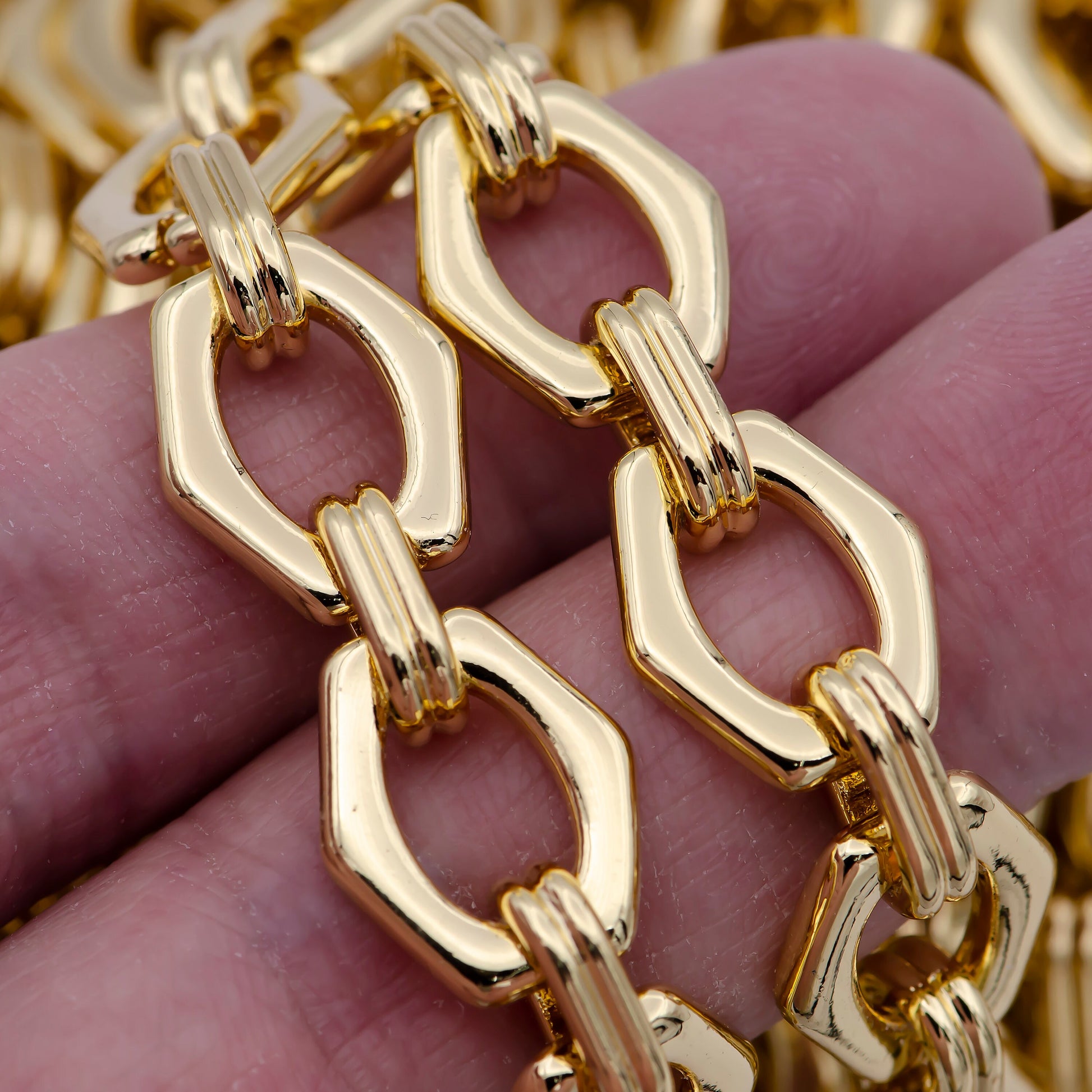 Chunky Bold Thick Hexagon Cable Link Chain By Yard Unfinished Chunky Chain for Necklace Bracelet Supply Roll-705