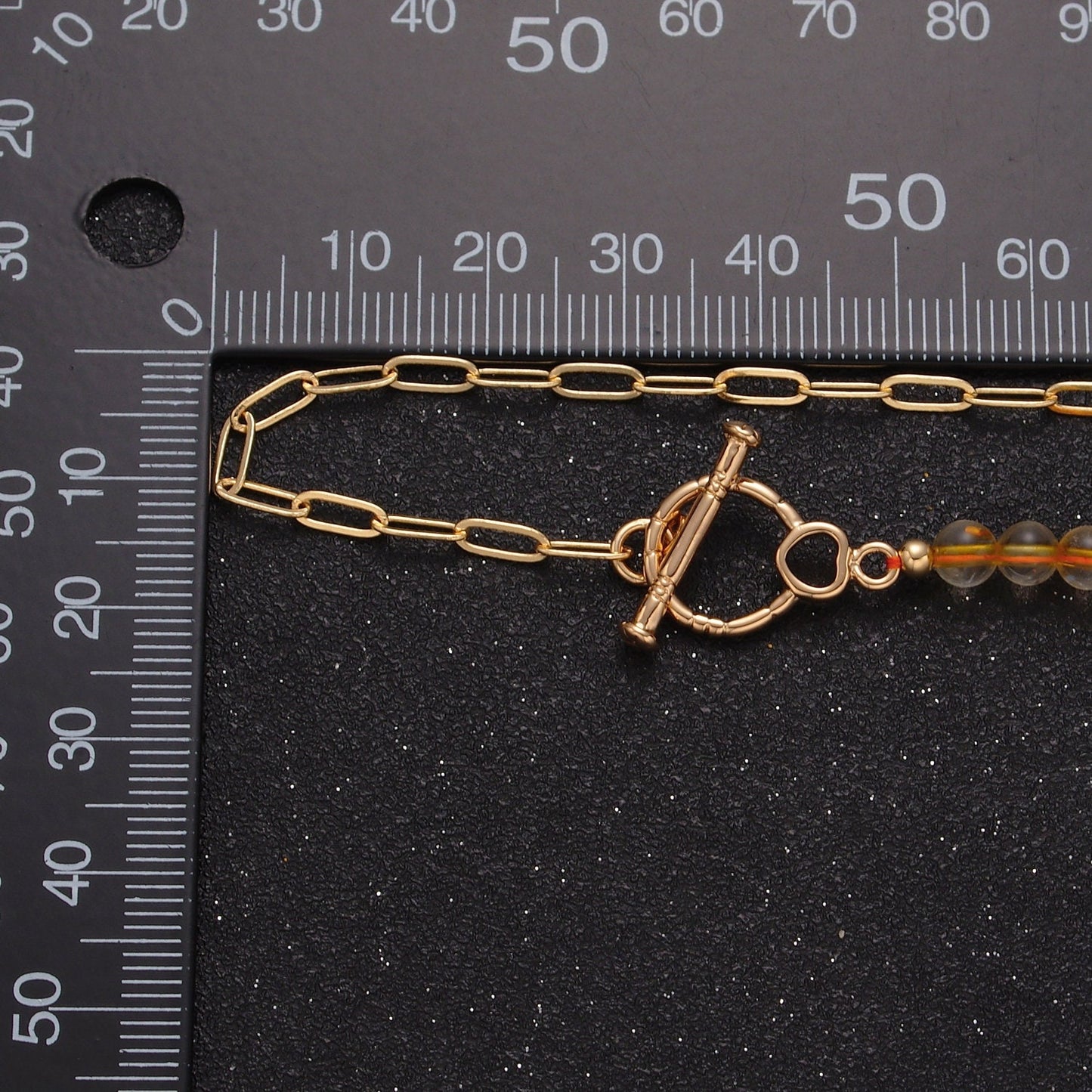Dainty Half Bead Half Link Chain Necklace, 24k Gold Filled Paperclip Chain with Yellow Quartz Necklace WA-964