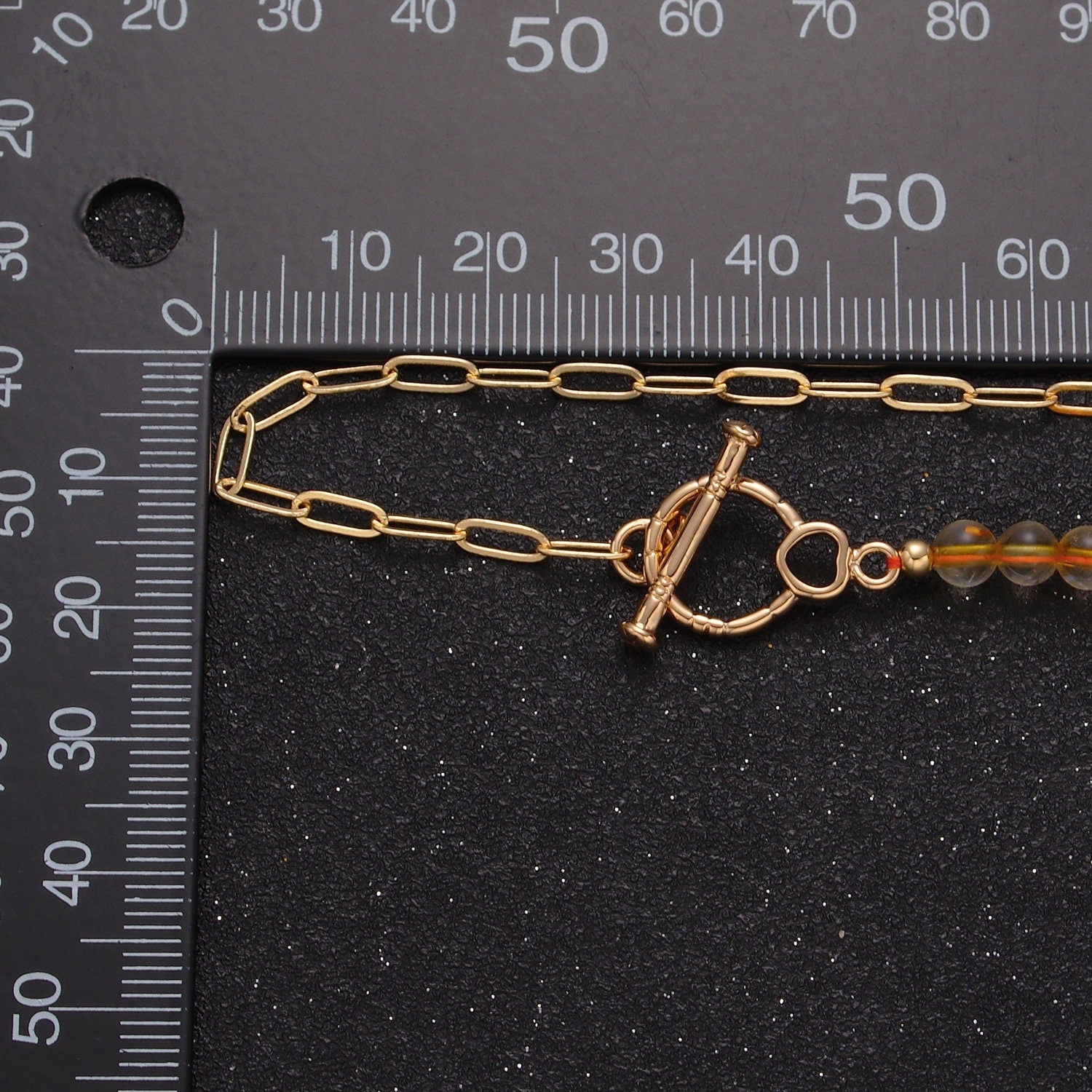 Dainty Half Bead Half Link Chain Necklace, 24k Gold Filled Paperclip Chain with Yellow Quartz Necklace WA-964