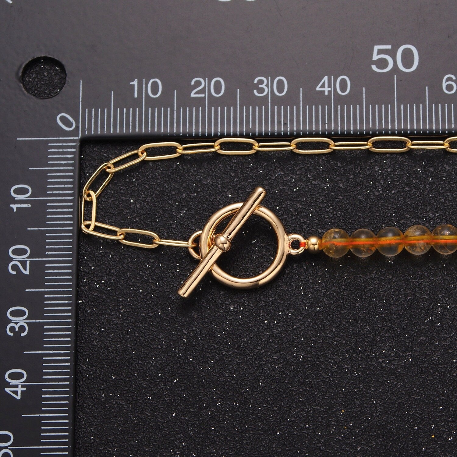 Dainty Half Bead Half Link Chain Necklace, 24k Gold Filled Paperclip Chain with Yellow Quartz Necklace WA-963