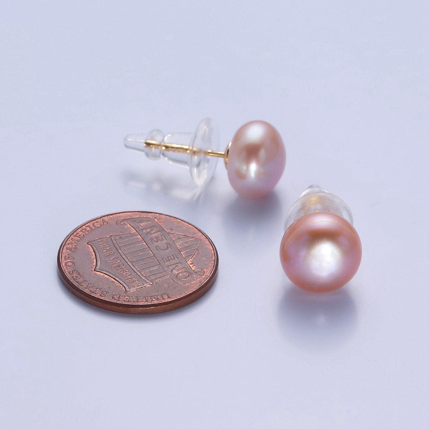 Minimalist Gold Filled Pearl Studs, 9mm-9.5mm Round Black White Pink Purple Gold Earrings, Versatile Bridal/Streetwear Jewelry, T-367