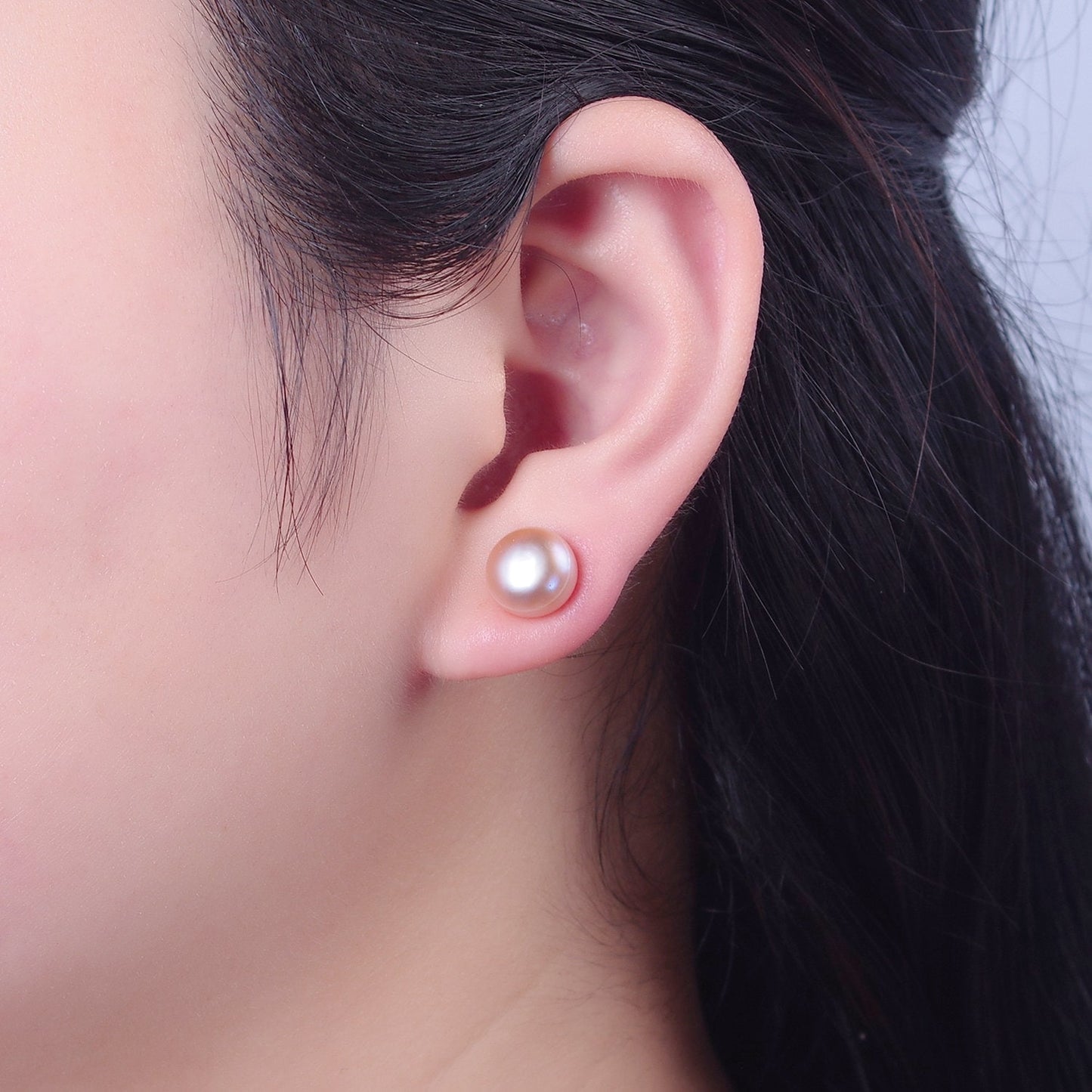 Minimalist Gold Filled Pearl Studs, 9mm-9.5mm Round Black White Pink Purple Gold Earrings, Versatile Bridal/Streetwear Jewelry, T-367
