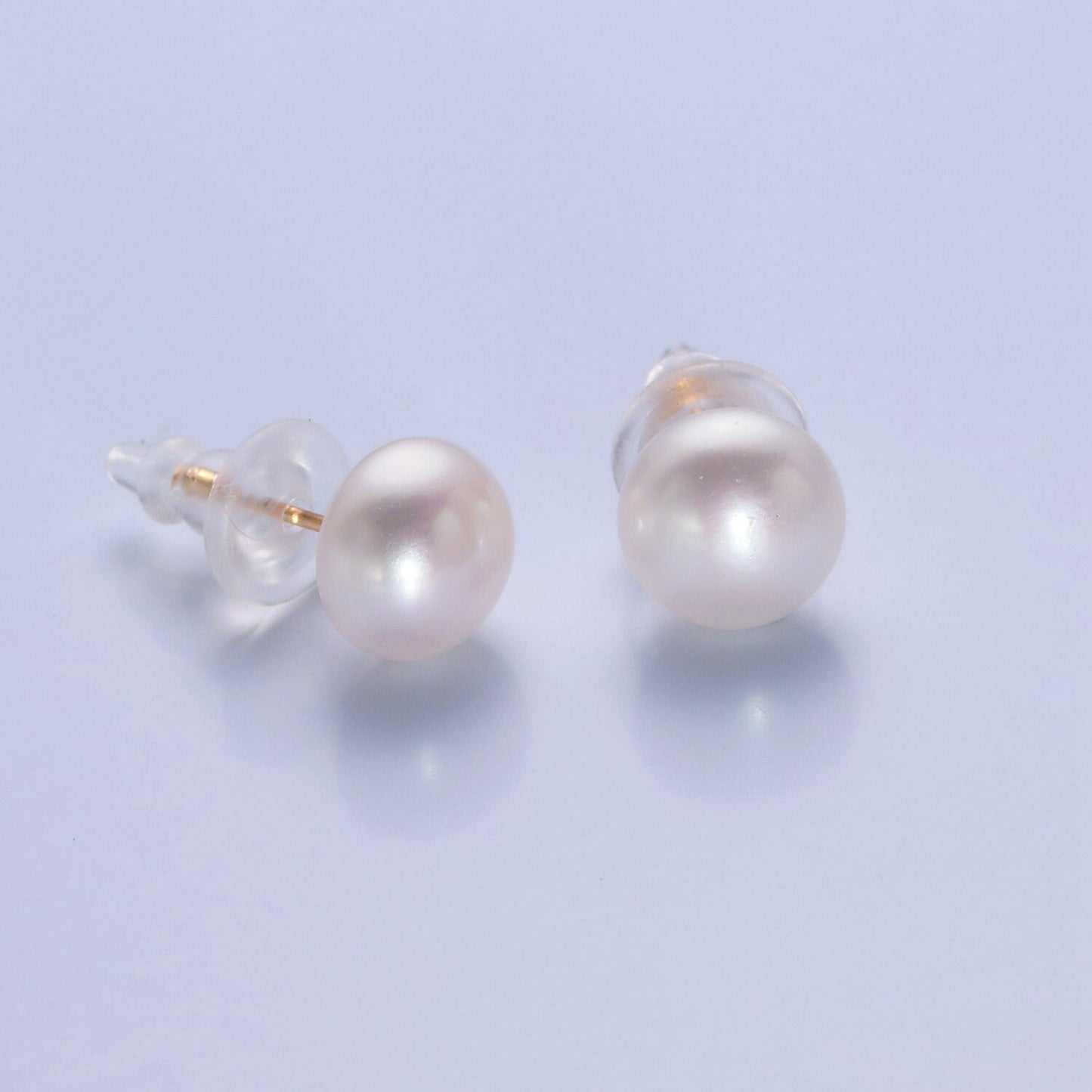 Minimalist Gold Filled Pearl Studs, 9mm-9.5mm Round Black White Pink Purple Gold Earrings, Versatile Bridal/Streetwear Jewelry, T-367