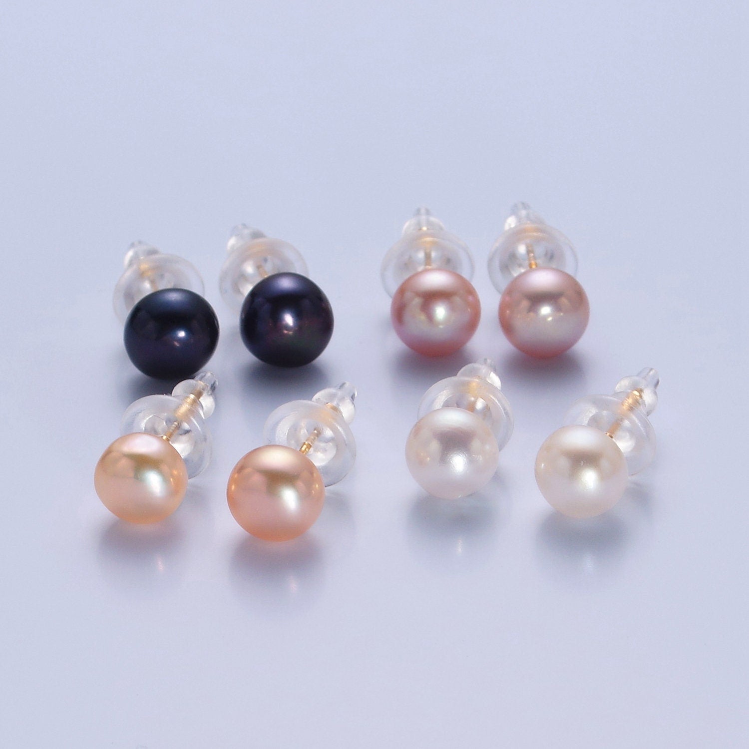 Minimalist Gold Filled Pearl Studs, 9mm-9.5mm Round Black White Pink Purple Gold Earrings, Versatile Bridal/Streetwear Jewelry, T-367
