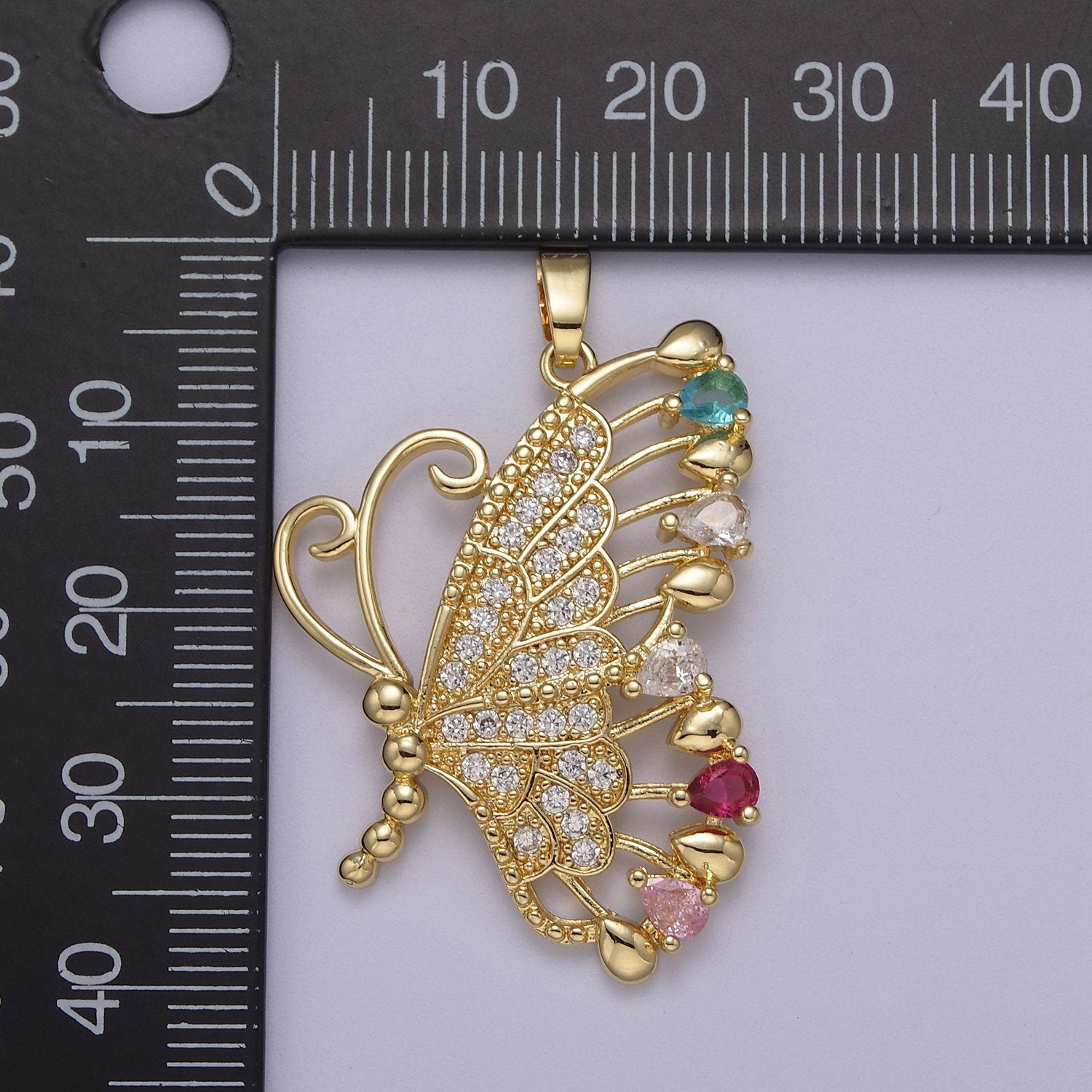 Big CZ Butterfly Pendant 24K Gold Filled Mariposa Charm Necklace Supply J-518