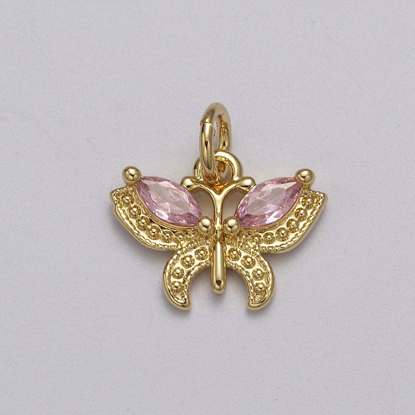 Mini CZ Micro Pave Butterfly Pendant Pink, Clear, Blue, Green Purple Cubic Zirconia Pave Mariposa add on Charm E-725