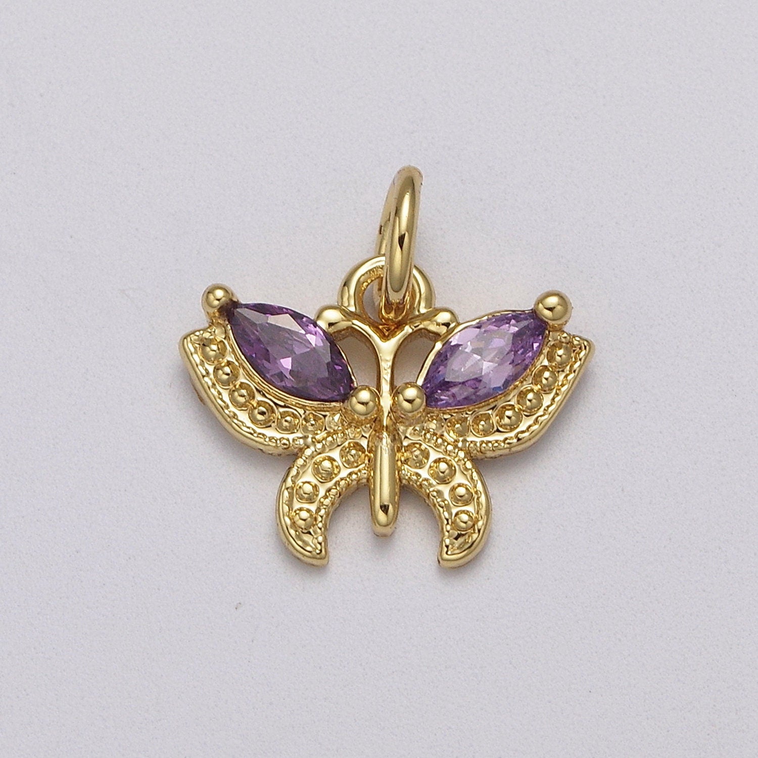Mini CZ Micro Pave Butterfly Pendant Pink, Clear, Blue, Green Purple Cubic Zirconia Pave Mariposa add on Charm E-725
