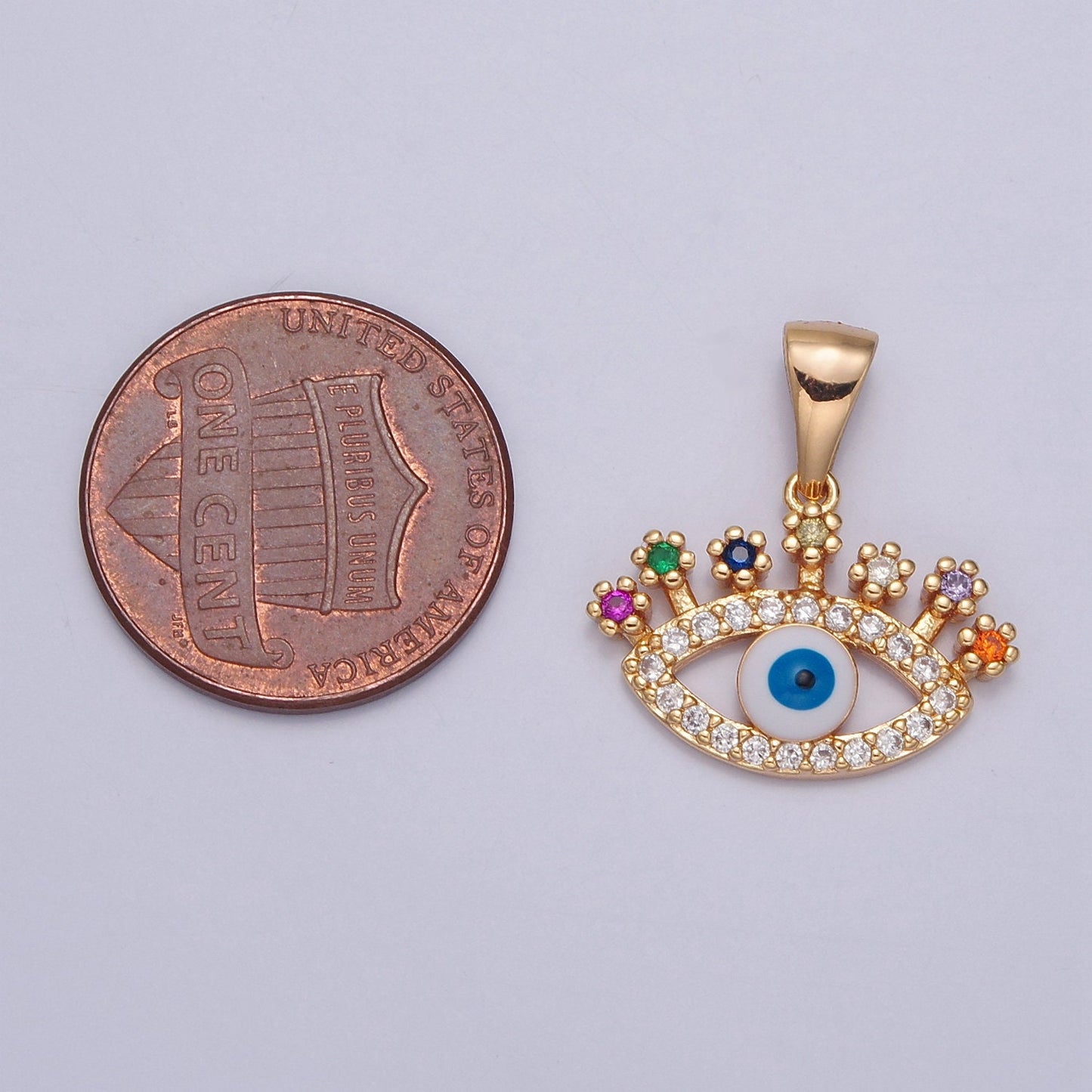 16K Gold Filled Evil Eye Pendant, Micro Pave Protection Charm, Multicolor Cubic Zirconia Eye of Ra For DIY Jewelry Making, J-598