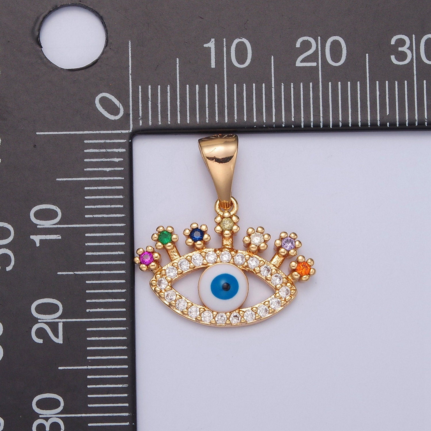 16K Gold Filled Evil Eye Pendant, Micro Pave Protection Charm, Multicolor Cubic Zirconia Eye of Ra For DIY Jewelry Making, J-598