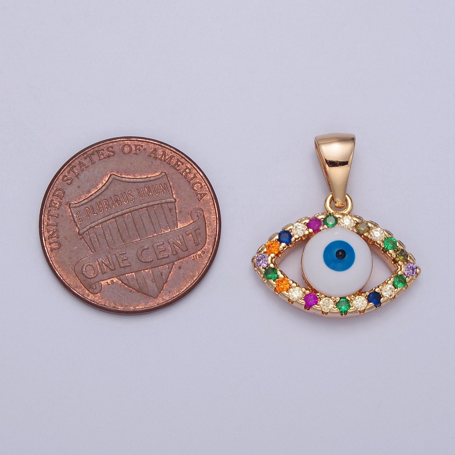 Multicolor Cubic Zirconia Evil Eye Pendant, 16K Gold Filled Protection Pendant For DIY Jewelry Making J-601