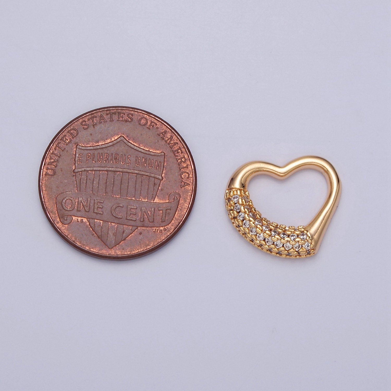 Mini Open Heart Gold Charm, 12.5x14mm Gold Filled Micro Pave Heart For DIY Jewelry Making E-772