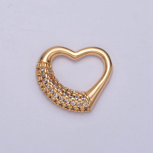 Mini Open Heart Gold Charm, 12.5x14mm Gold Filled Micro Pave Heart For DIY Jewelry Making E-772
