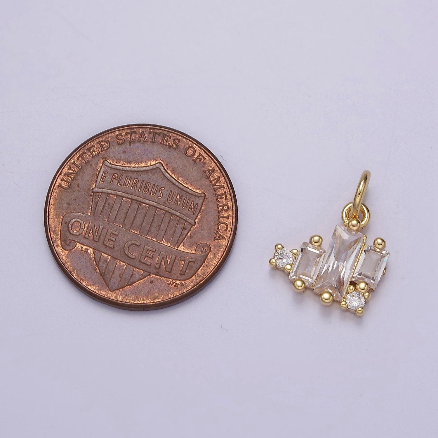 Mini Gold Heart Charm with Clear Baguette Cz Charm E-337
