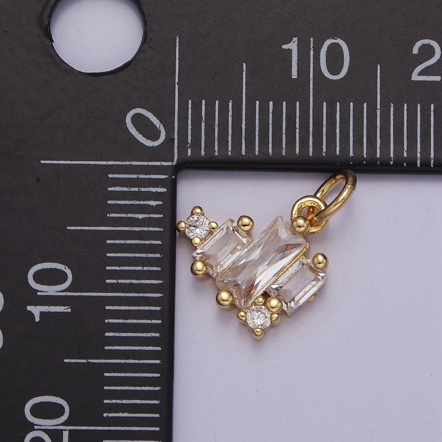 Mini Gold Heart Charm with Clear Baguette Cz Charm E-337
