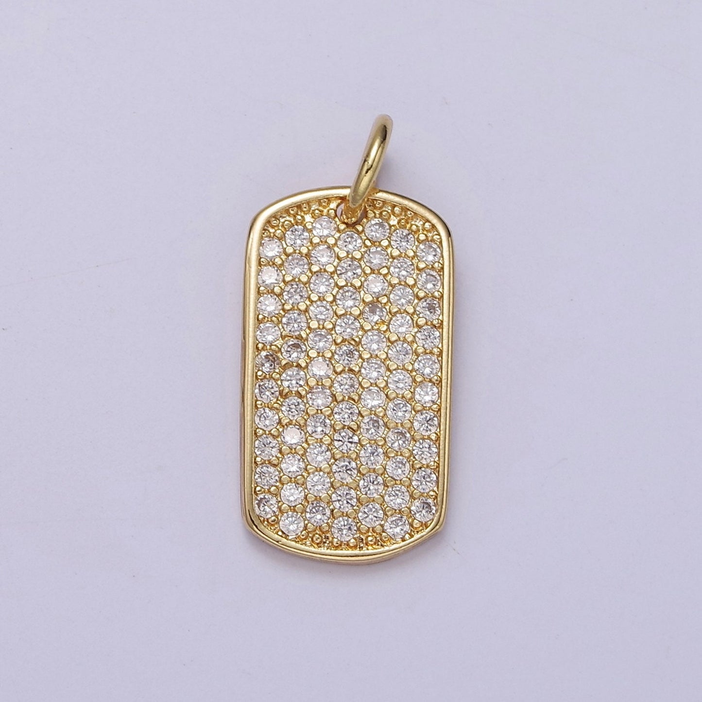 CZ Micro Pave Military Tag Charm, Gold Filled Cubic Zirconia Pave Dog Tag Pendant E-714