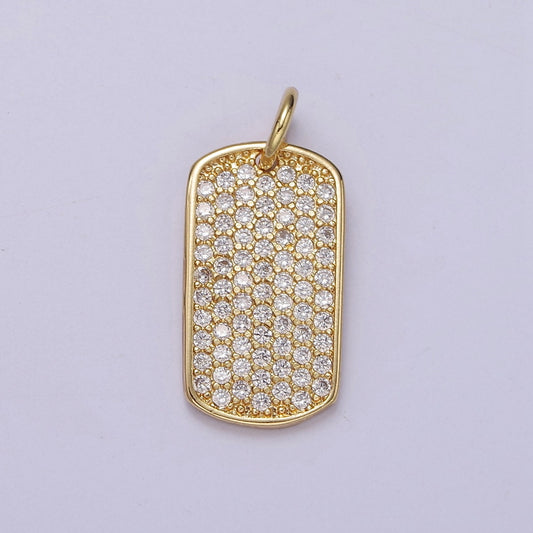 CZ Micro Pave Military Tag Charm, Gold Filled Cubic Zirconia Pave Dog Tag Pendant E-714