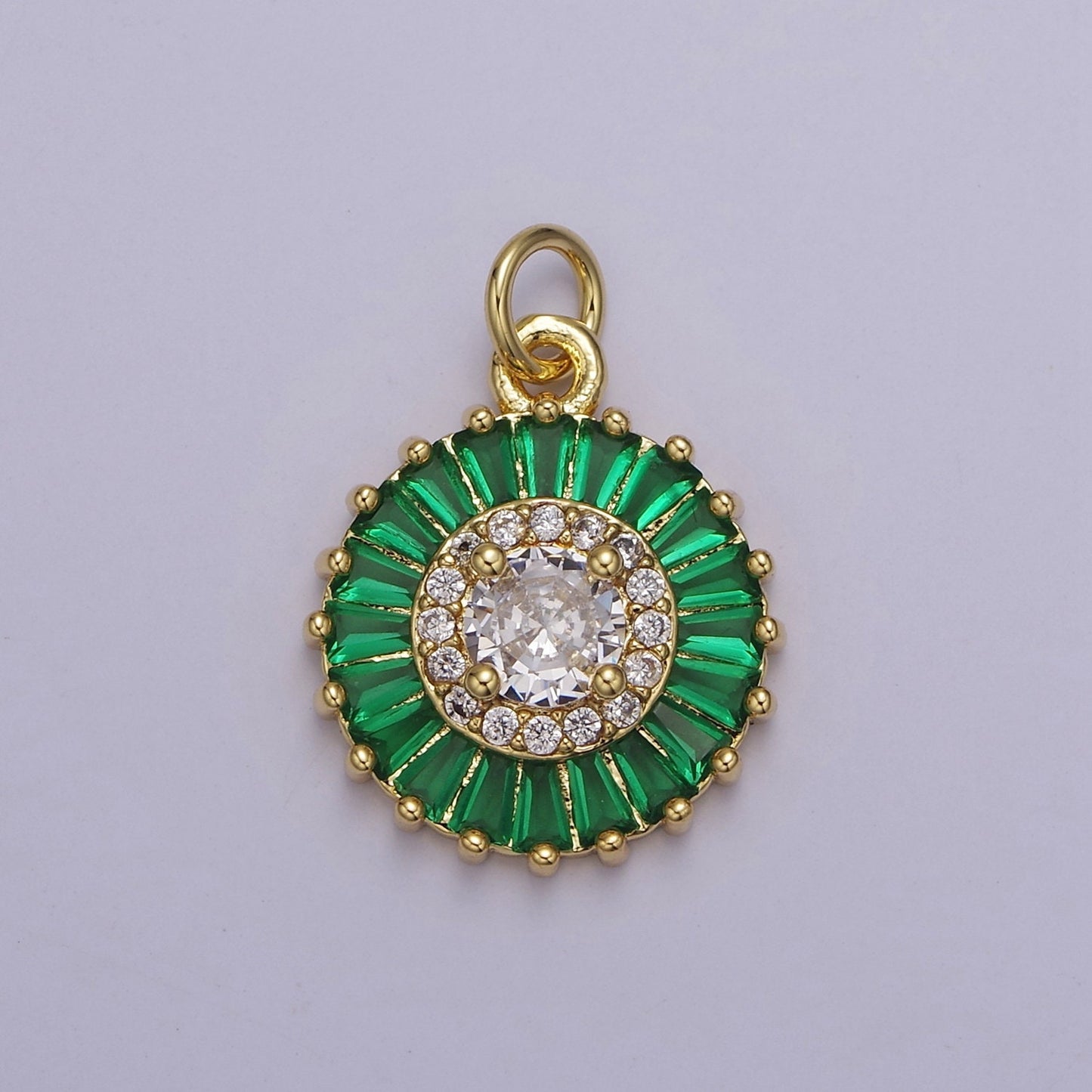 Dainty Green, Pink, Clear, Teal Cubic Zirconia Sun Charm Round Circle Disc CZ Charm for Add on Charm for Jewelry Supply Finding
