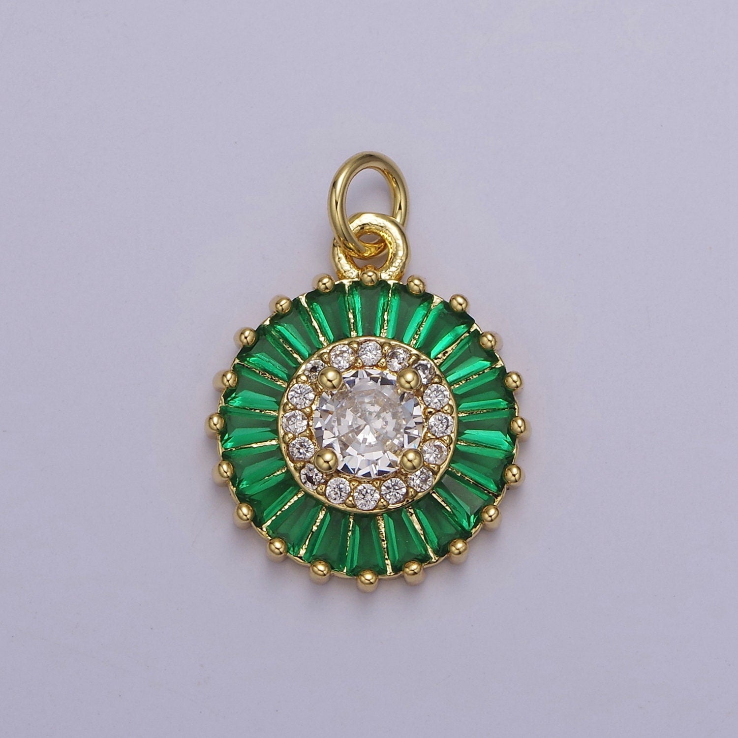 Dainty Green, Pink, Clear, Teal Cubic Zirconia Sun Charm Round Circle Disc CZ Charm for Add on Charm for Jewelry Supply Finding