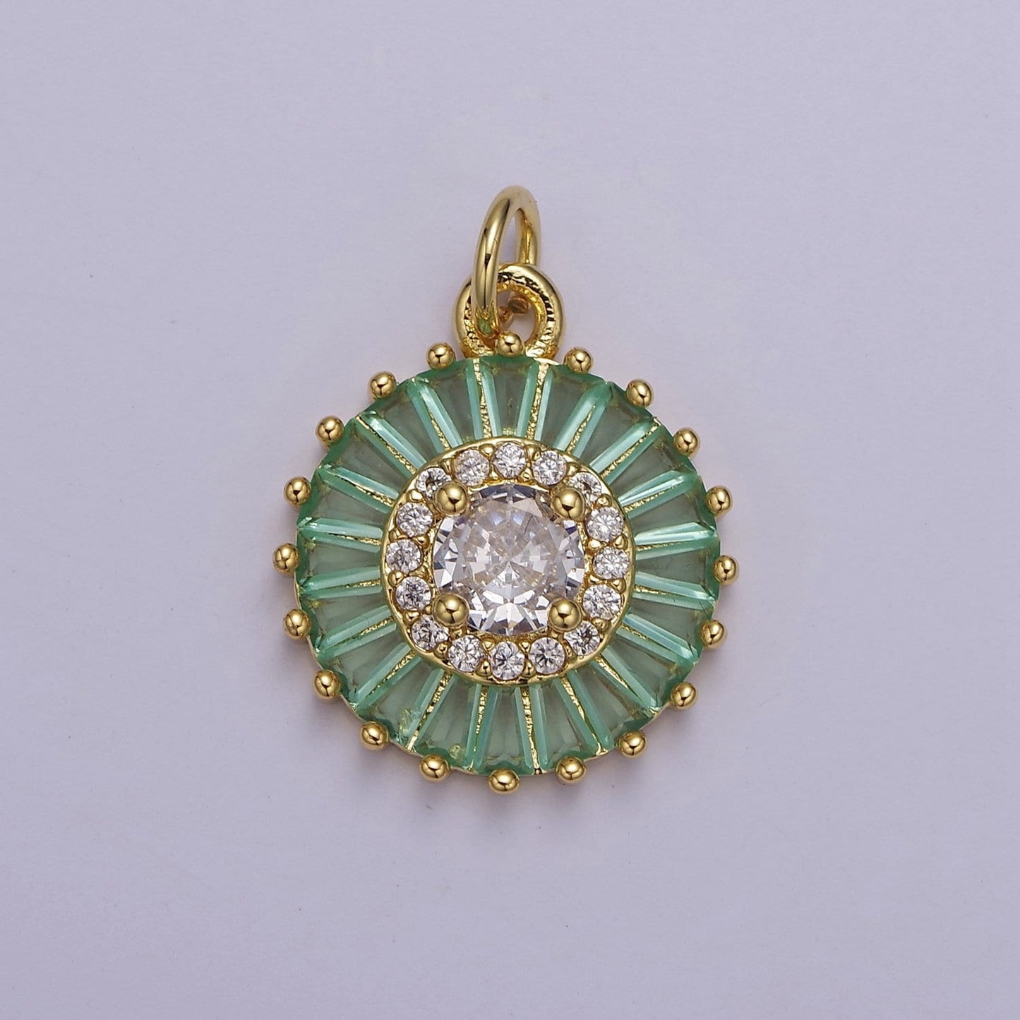 Dainty Green, Pink, Clear, Teal Cubic Zirconia Sun Charm Round Circle Disc CZ Charm for Add on Charm for Jewelry Supply Finding
